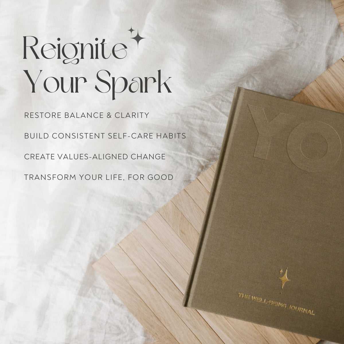 YOU – The Well-being Journal by Olive + Page – 6-Month Guided Self Care Journal with Gratitude Prompts, Daily Planner, Habit Tracker, and Reflection – Undated Wellness Journal – Linen Gold Foil Cover (Olive)