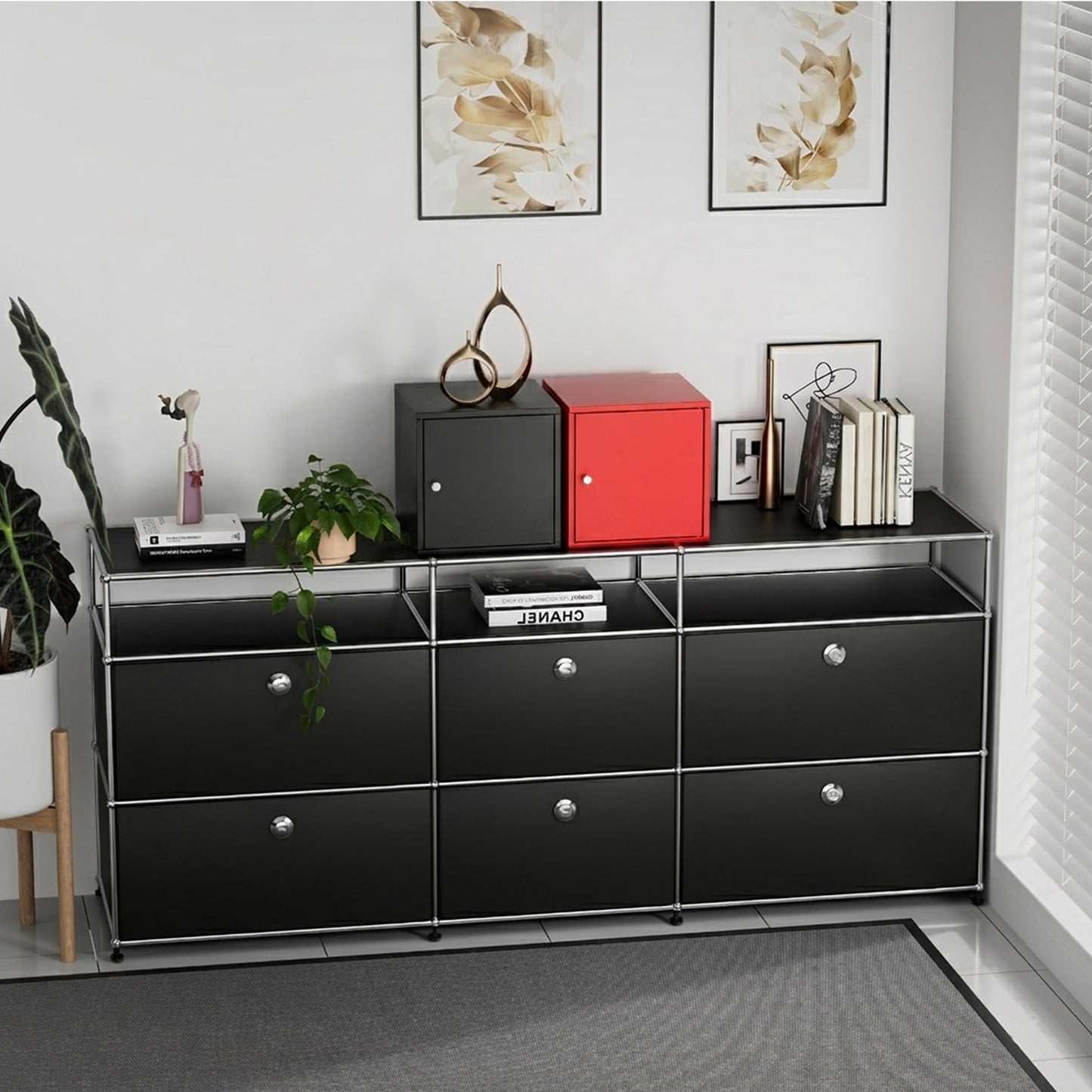 Tivostaral Cube Storage Organizer, 11" x 11" x 11" Mini Aesthetic Metal Storage Cabinet with Door, Small Steel Cabinet for Desk, Stackable Modular Storage Bin for Office, Home