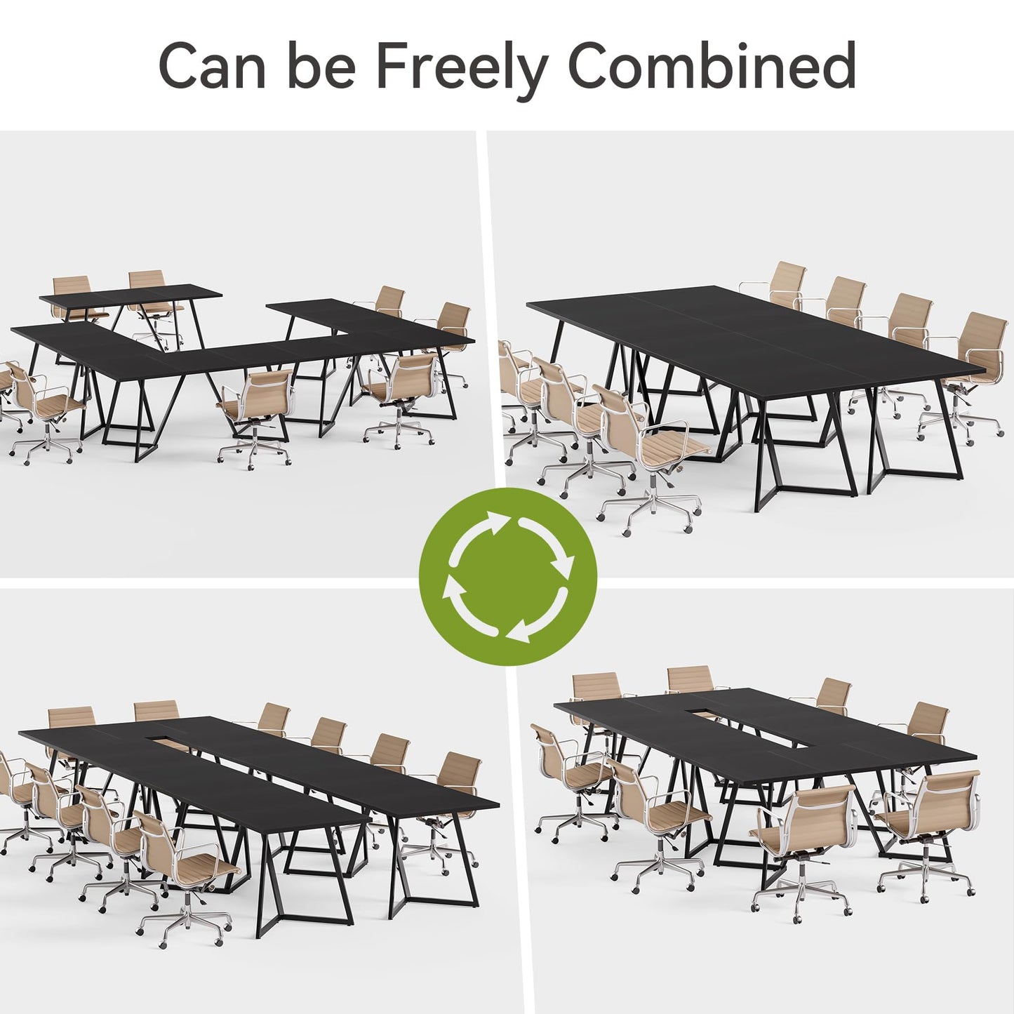 LITTLE TREE 70.86-Inch Conference Table for 8, Black Conference Room Table with Metal Base, Modern 5.9 ft Rectangular Table for Boardroom, Meeting, Conference Room