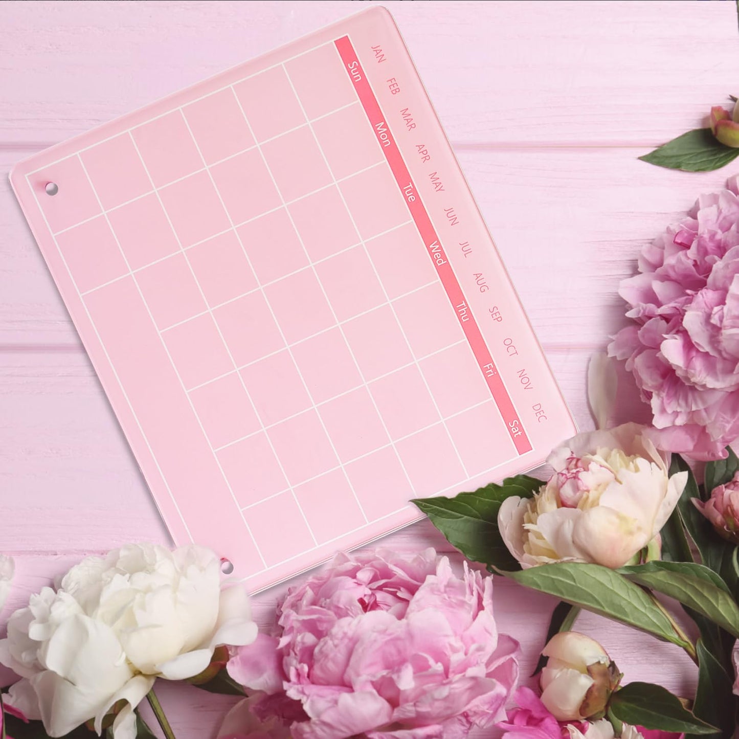 Marribol Calendar Dry Erase Board,12"X10",Acrylic Desk Calendar with Stand,Pink Dry Erase Board for Home Office School