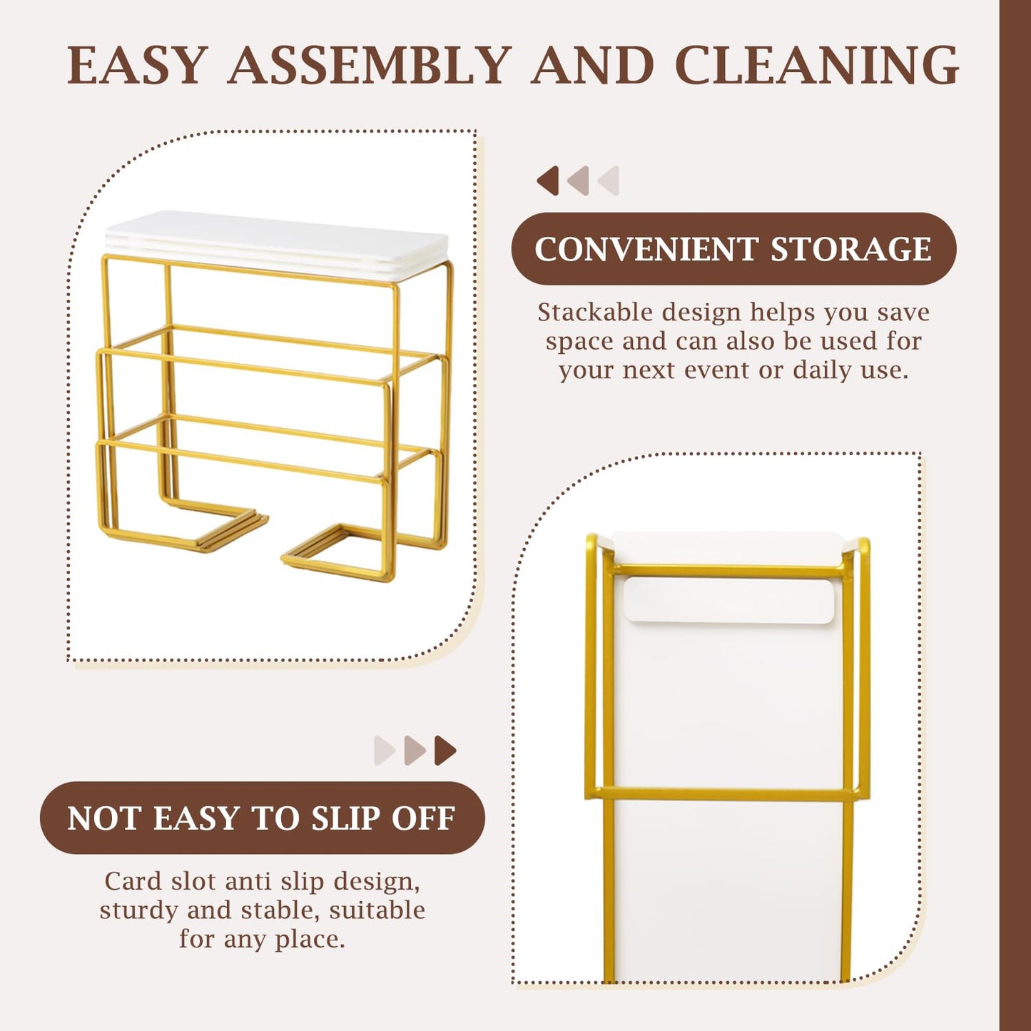 AIJIDIWO 12 Inch 3 Tier Serving Stand Polypropylene Serving Platter Tier Serving Trays with Collapsible Sturdier Rack, Serving Dishes and Platters for Thanksgiving, Christmas, Entertaining, Gold,