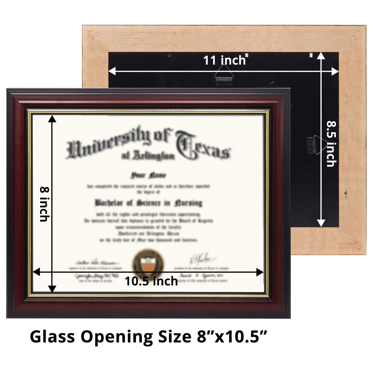 GraduationMall 8.5x11 Certificate Diploma Frame,Solid Wood & UV Protection Acrylic,Cherry Finish with Gold Trim
