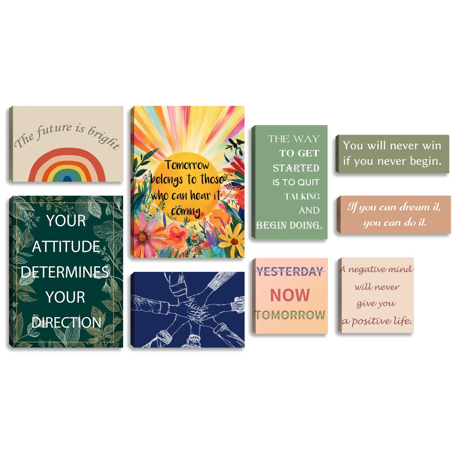 Halioyo Motivational Office Wall Art Set of 9, Women Inspirational Canvas Prints for Workplace, Positive Affirmations Wall Decor for Lobby Reception Study Room, Ready to Hang
