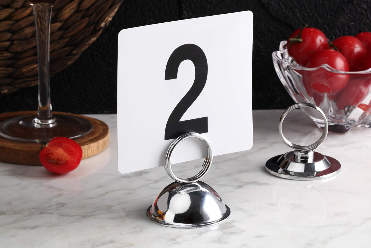New Star Foodservice Ring-Clip Table Number Holder / Place Card Stand, 1.5 Inch, Silver, Set of 12