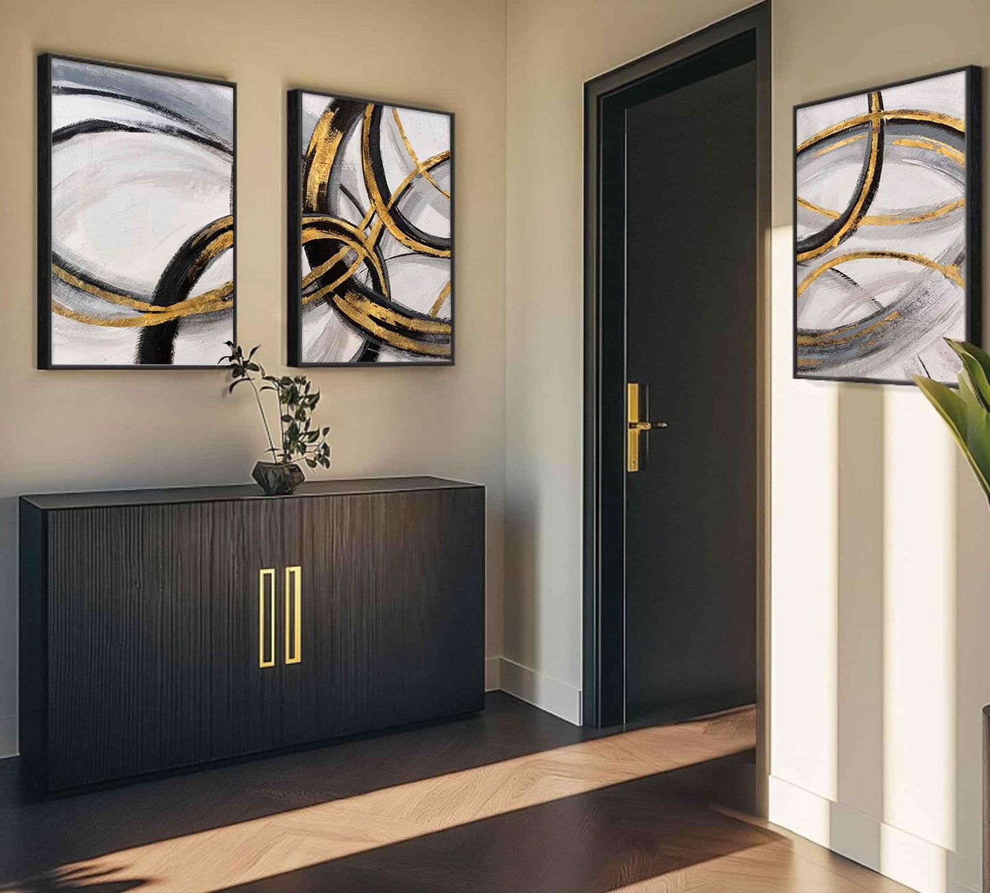 3Pcs Black and Gold Wall Art Modern Abstract Art Wall Decor Black Gold Line Painting Pictures Minimalist line Poster Prints for Living Room Bedroom Office Home Decoration 12x16inch Unframed