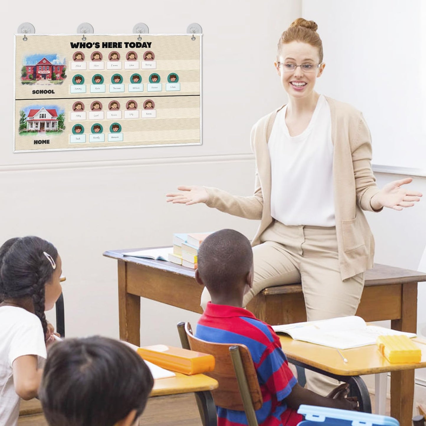 Attendance Pocket Chart for Classroom, Durable Classroom Management Pocket Chart 36 People Cards Included, Helping Hands Pocket Chart for Preschool Sunday School Kindergarten Daycare (Attendance）