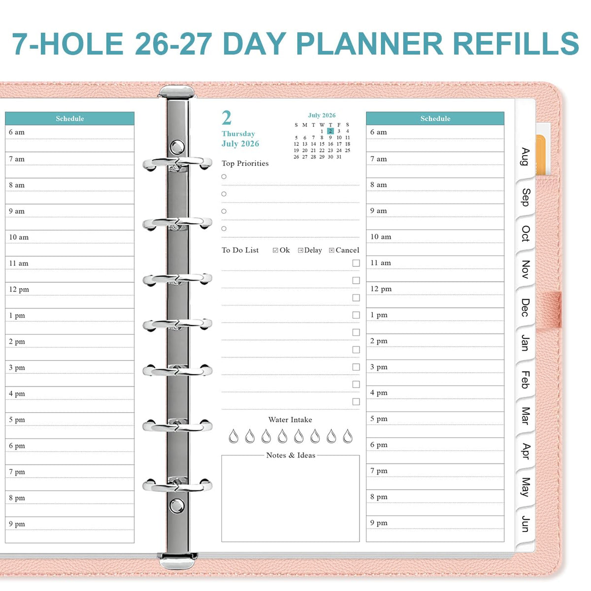 2026-2027 Planner Refills - One Page Per Day Daily ＆ Monthly Planner, July 2026-June 2027, 7-Hole Punched，Prioritized, To-Do List, Notes, Appointment Schedule, Desk Size 4, 5.8" x 8.3"