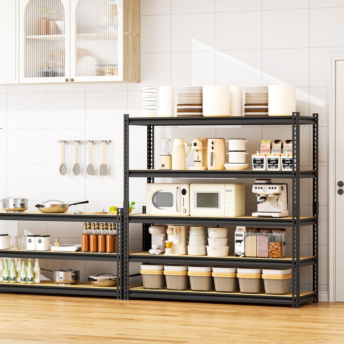 cynnda 5-Tier Garage Shelving 48" W x 15.7" D x 72" H Industrial Storage Shelf 2500LBS Heavy Duty Metal Shelve Adjustable Utility Pantry Shelving Units(Black)