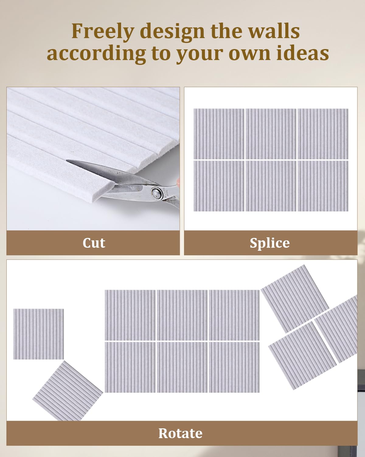 Rokeblau 24 x 16 inches Large Bulletin Board, Decorative Felt Pin Board, 0.35“ Thick Foldable Photo Display Board with Self-Adhesive Tape, Vision Board for School Home Kitchen Office Walls - Beige