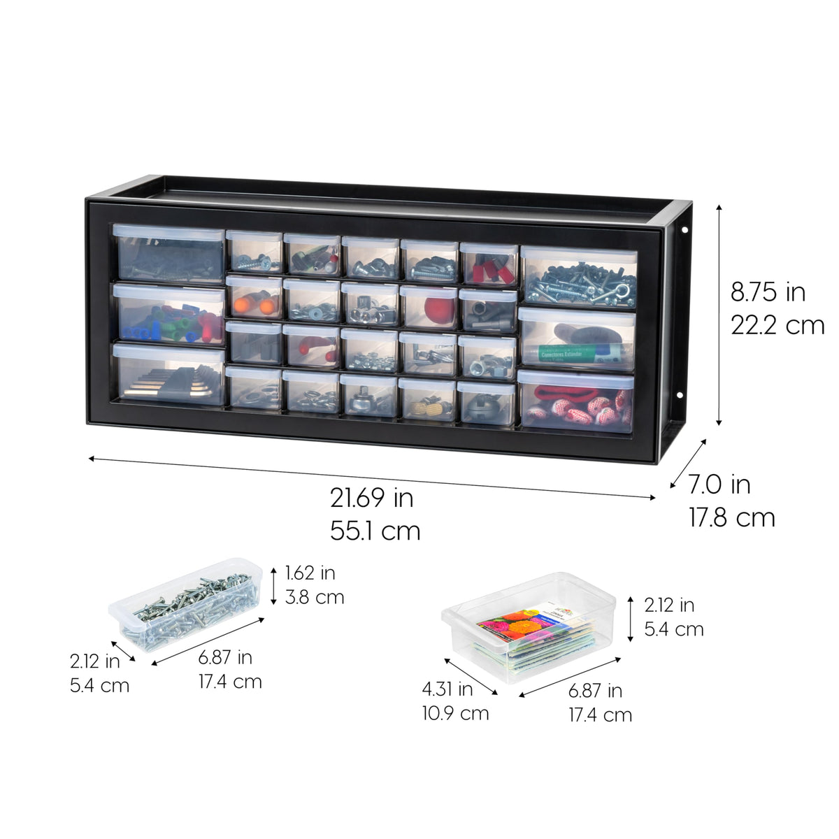 IRIS USA Plastic Storage Drawers, Made in USA, 26-Drawer Organizer Cabinet, Stackable Teacher Toolbox for Crafts, Stickers, Crayons, Markers, Beads, Hardware, Building Bricks, Garage Storage – Black