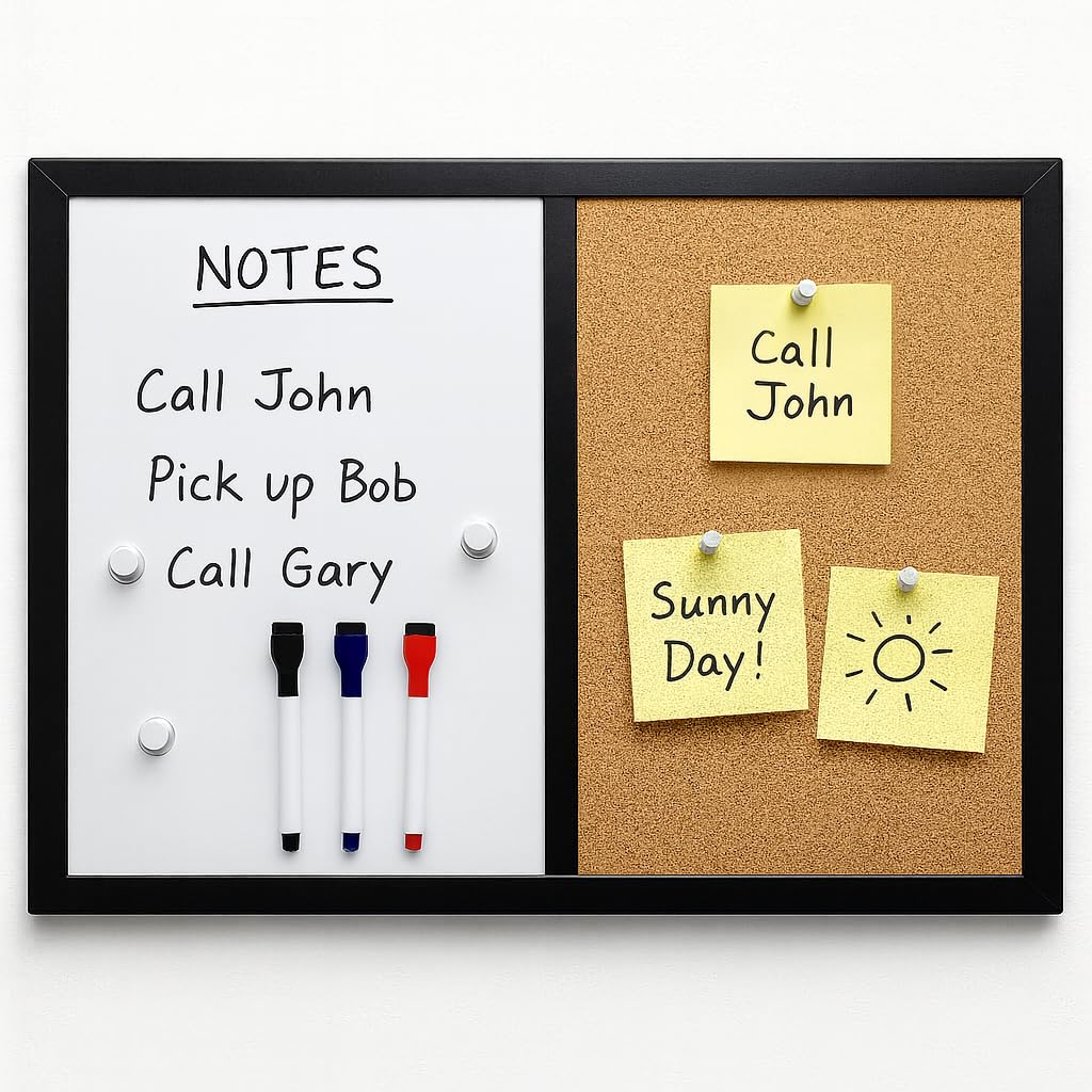 MURIWAI 36x24 Wall-Mount Combo Board - Magnetic Dry Erase & Corkboard with Sleek Black Frame for Home & Office (24x36)
