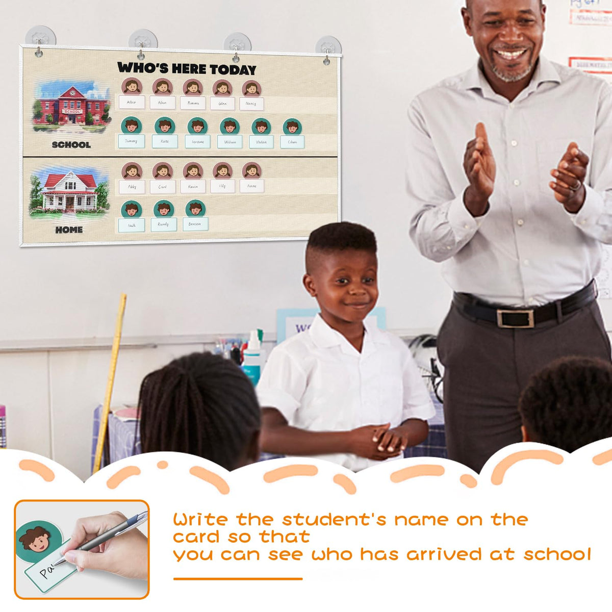 Attendance Pocket Chart for Classroom, Durable Classroom Management Pocket Chart 36 People Cards Included, Helping Hands Pocket Chart for Preschool Sunday School Kindergarten Daycare (Attendance）