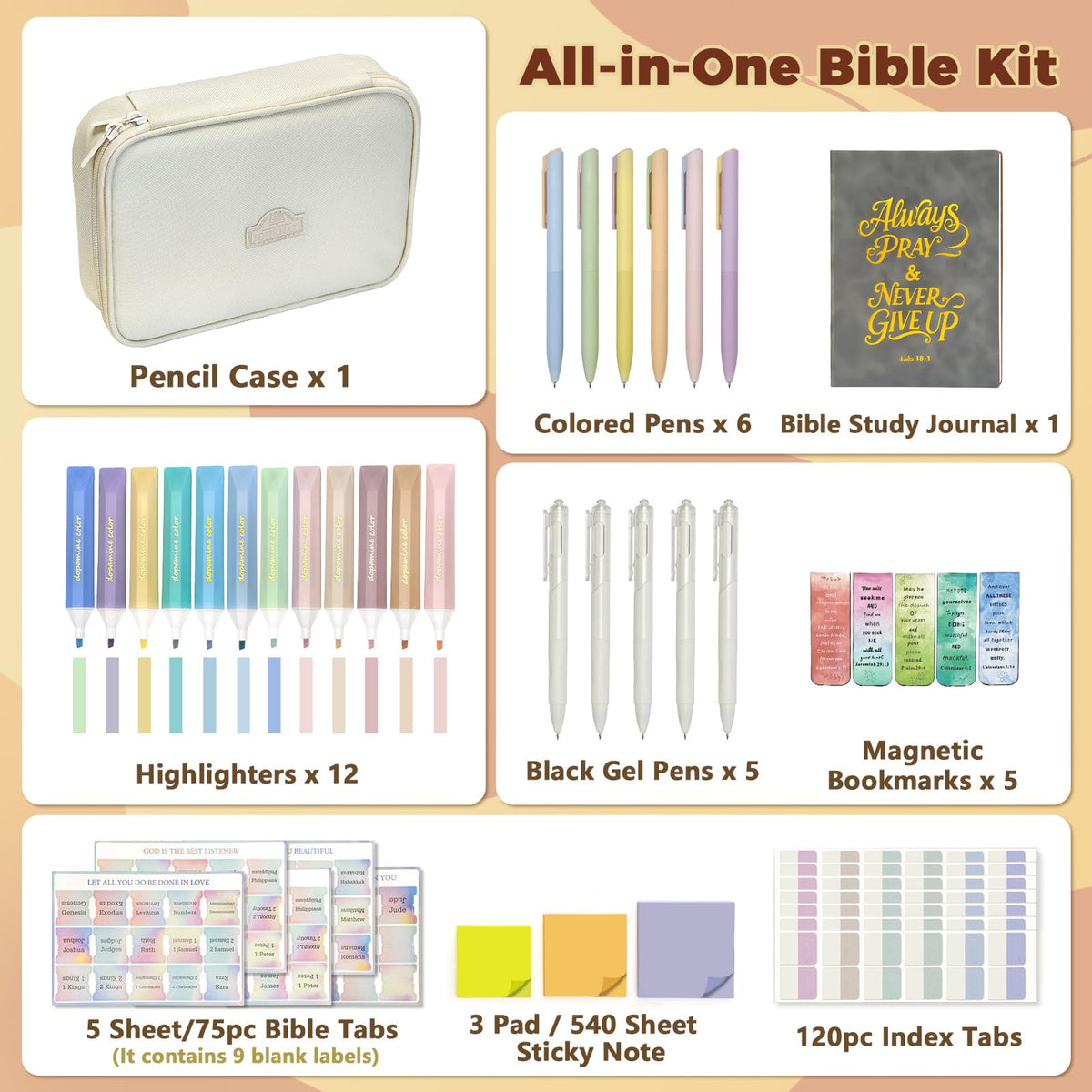 Bible Study Supplies, Bible Journaling Kit for Women, Bibles Highlighters and Pens No Bleed, Notebook Tabs, Christian Gifts for Women Beginner Christian Gifts Bible Study Kit Annotation Kit