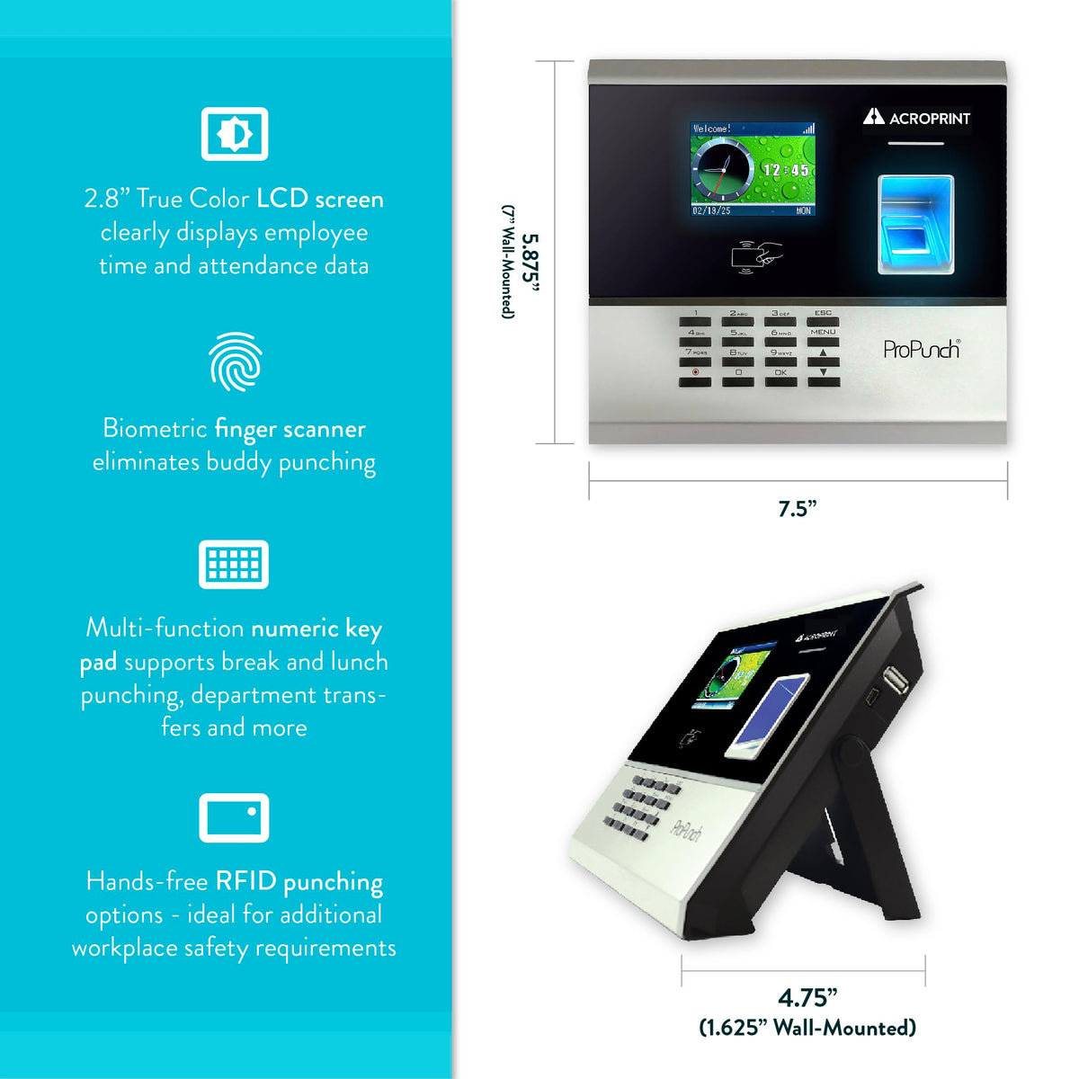 Acroprint ProPunch Time Clock System for Employees – Biometric Fingerprint Time Clock for Small Business, No Monthly Fees, Advanced Time Card Machine with Employee Time Tracker