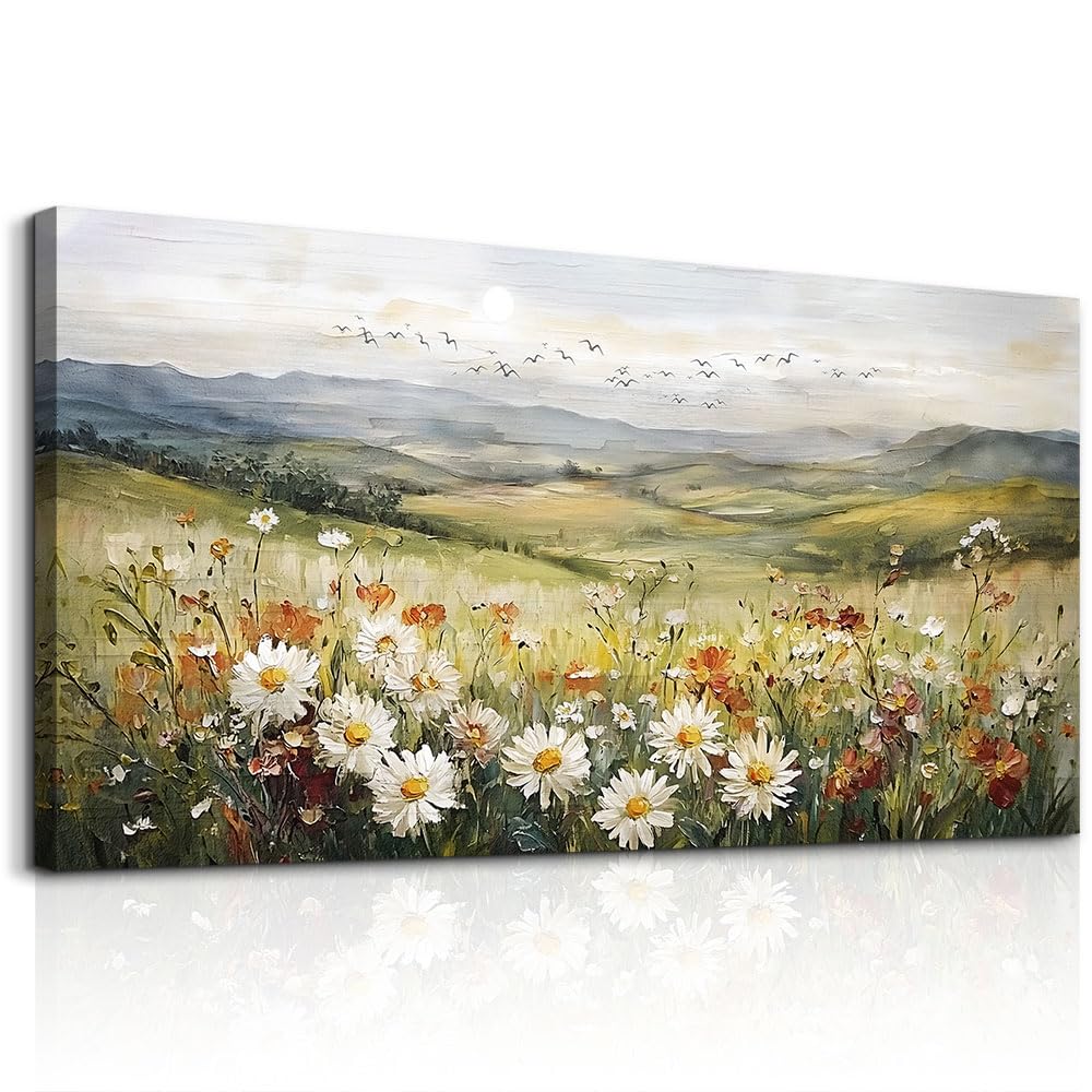 FUHAIHUA Canvas Wall Art For Living Room Large Framed Wall Decor For Office Modern Bedroom Decorations Prairie Flowers Landscape Pictures Farmhouse Paintings Artwork Aesthetic Home Decor 30" x 60"