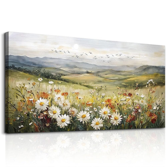 FUHAIHUA Canvas Wall Art For Living Room Large Framed Wall Decor For Office Modern Bedroom Decorations Prairie Flowers Landscape Pictures Farmhouse Paintings Artwork Aesthetic Home Decor 30" x 60"
