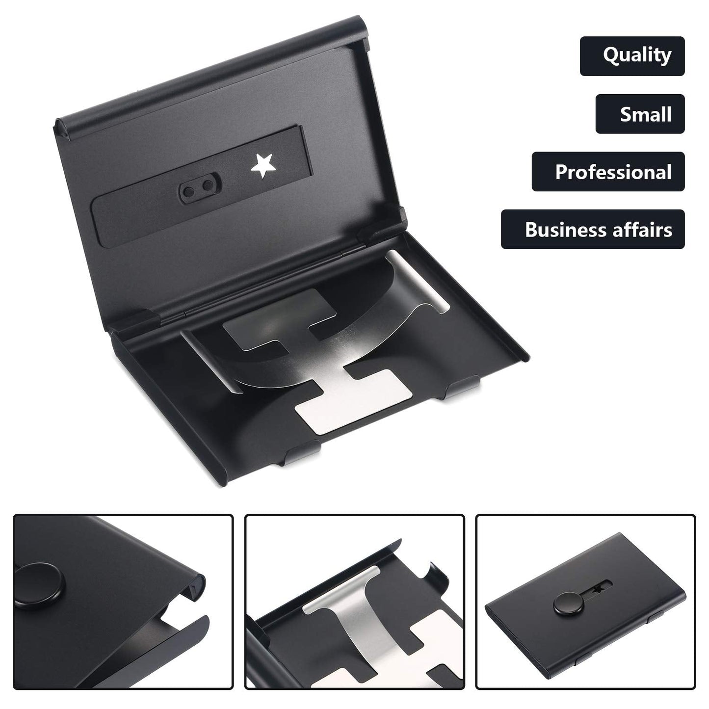 Tatuo 2 Pcs Black/red 2 Pack Thumb Drive Business Card Holder Stainless Steel Business name Card Case Portable Slide Out name holder Wallet Nice Design pocket for Men and Women