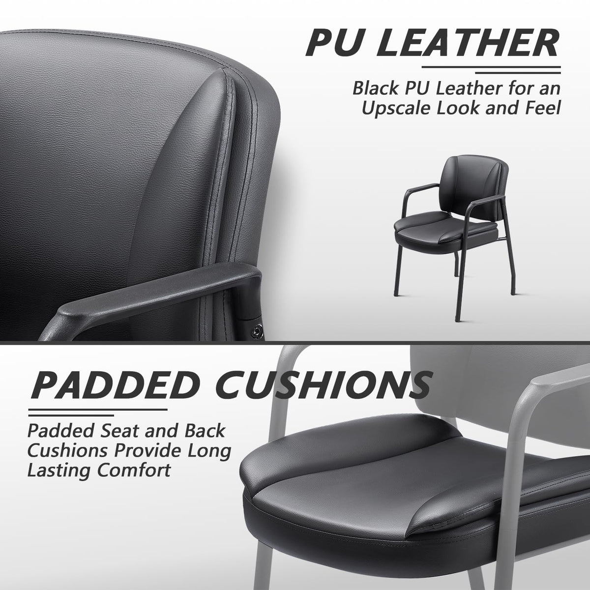 Shahoo PU Leather Reception Chair with Thick Padding, Sturdy Waiting Room Guest Chair for Office Lobby Conference Salon Study Room, Black 2 Pack