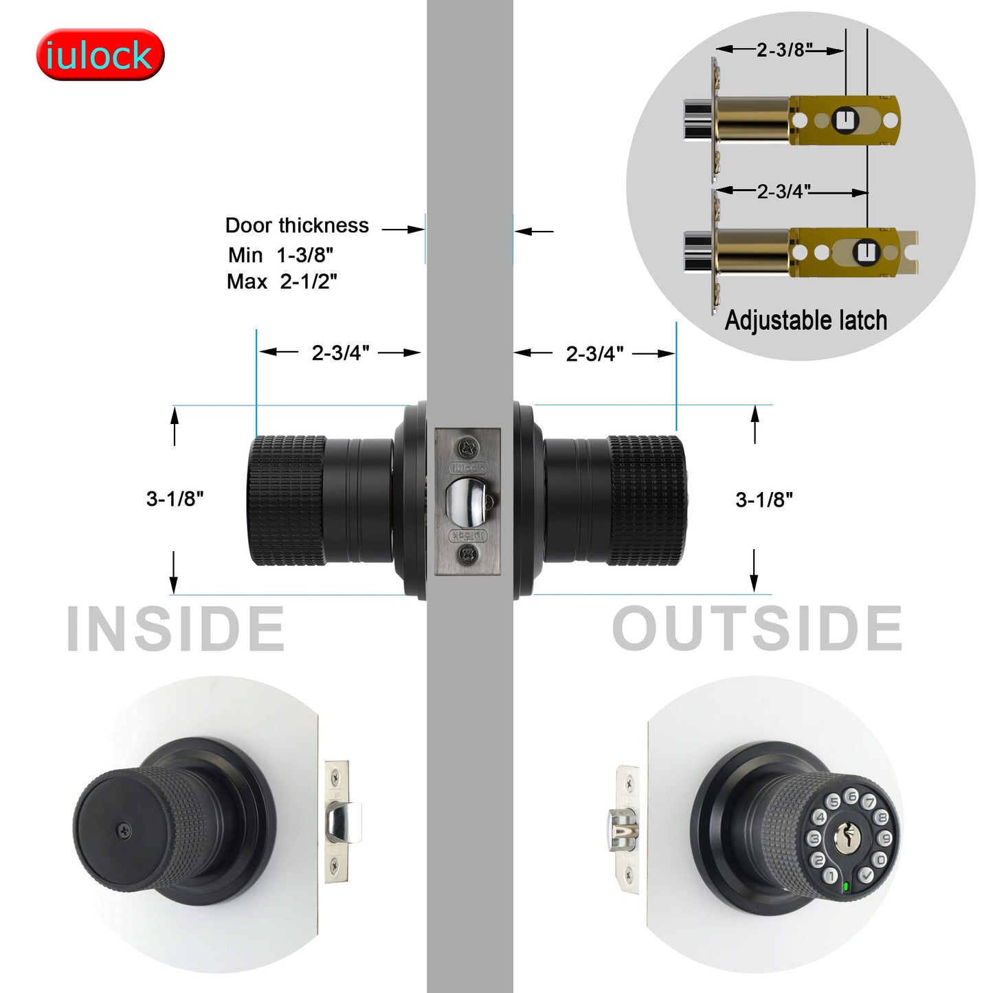 iulock Keypad & Key Smart Door Lock, 50 User Codes, Waterproof, Auto Lock - Matte Black