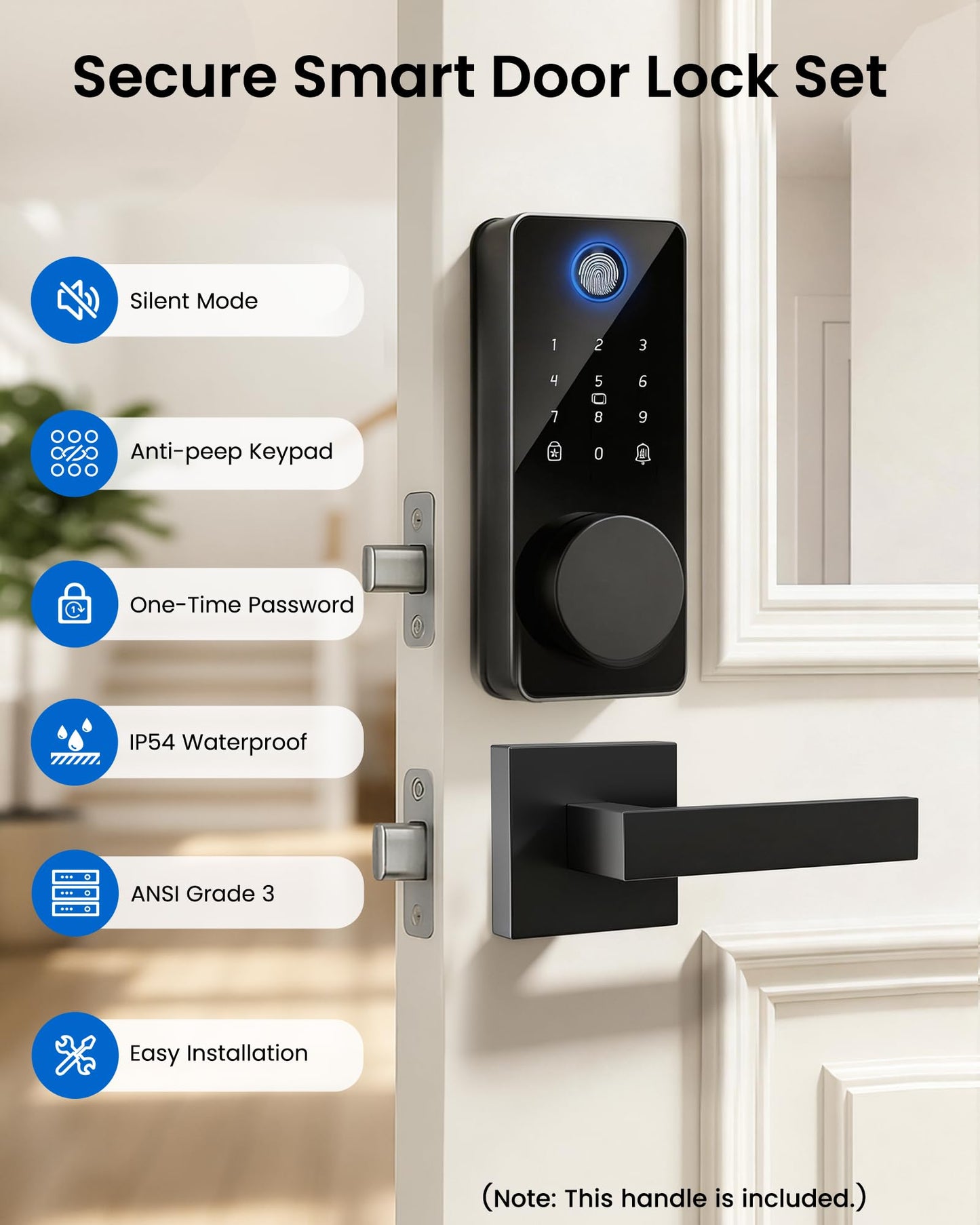 IBLOG Smart Deadbolt Lock with 2 Handle Set, 5-in-1 Keyless Entry Door Lock with Fingerprint, APP Control, Auto Lock, IP54 Waterproof, Temporary Passcode for Front Door