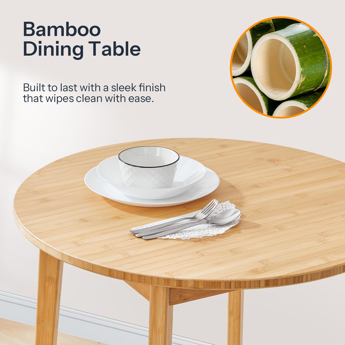 HOOBRO Bamboo Dining Table, Round Dining Table for 2, 27.5" Kitchen Table for Small Space, Writing Table, Easy to Assemble, for Dining Room, Living Room, Office, Kitchen, Apartment, Natural YL71CZ01G1