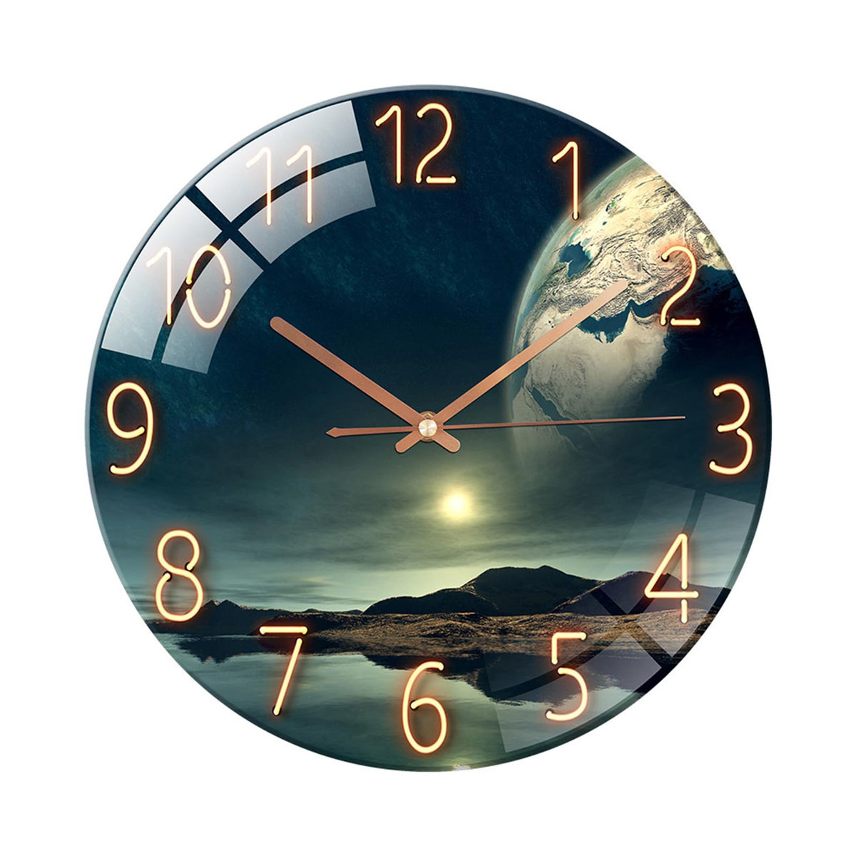 Ergocar Glass Wall Clock Silent Scanning Mechanical Round Glass Wall Clock, Suitable for Living Room, Kitchen, Office.