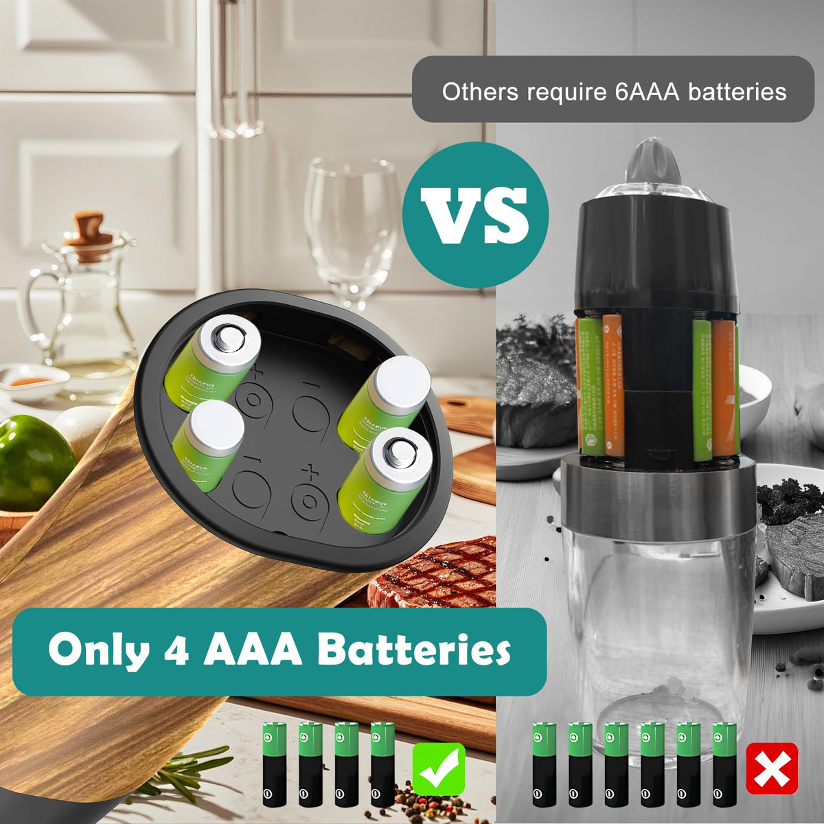 Electric Salt and Pepper Grinder Set - Automatic Battery Powered Salt Grinder Salt and Pepper Shakers Set Electric with Auto Light Adjustable For Gravity Operated Wood Grain Peppercorn Mill