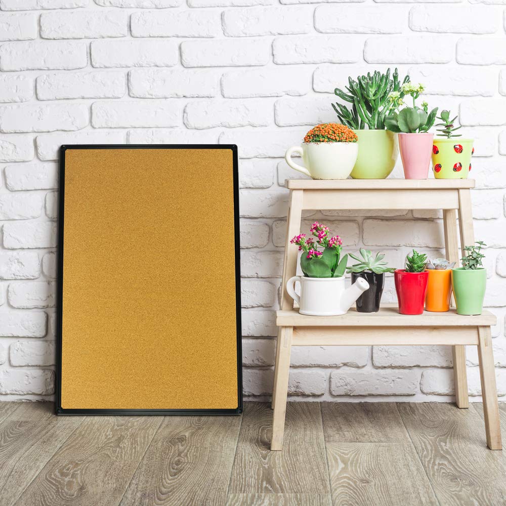 JILoffice Corkboard Bulletin Board 36 x 24 Notice Board, Black Aluminum Frame Wall Mounted Board for Office Home and School with 10 Push Pins