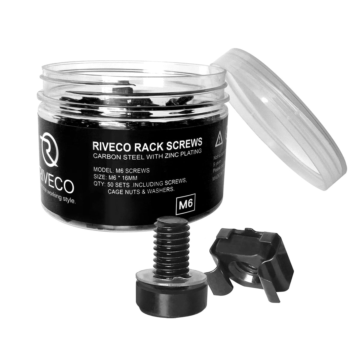 RIVECO Rack Screws & Cage Nuts for Server Cabinets & Racks Mounting Network Equipment Clip Nuts 50 Sets M6 x 16mm Black