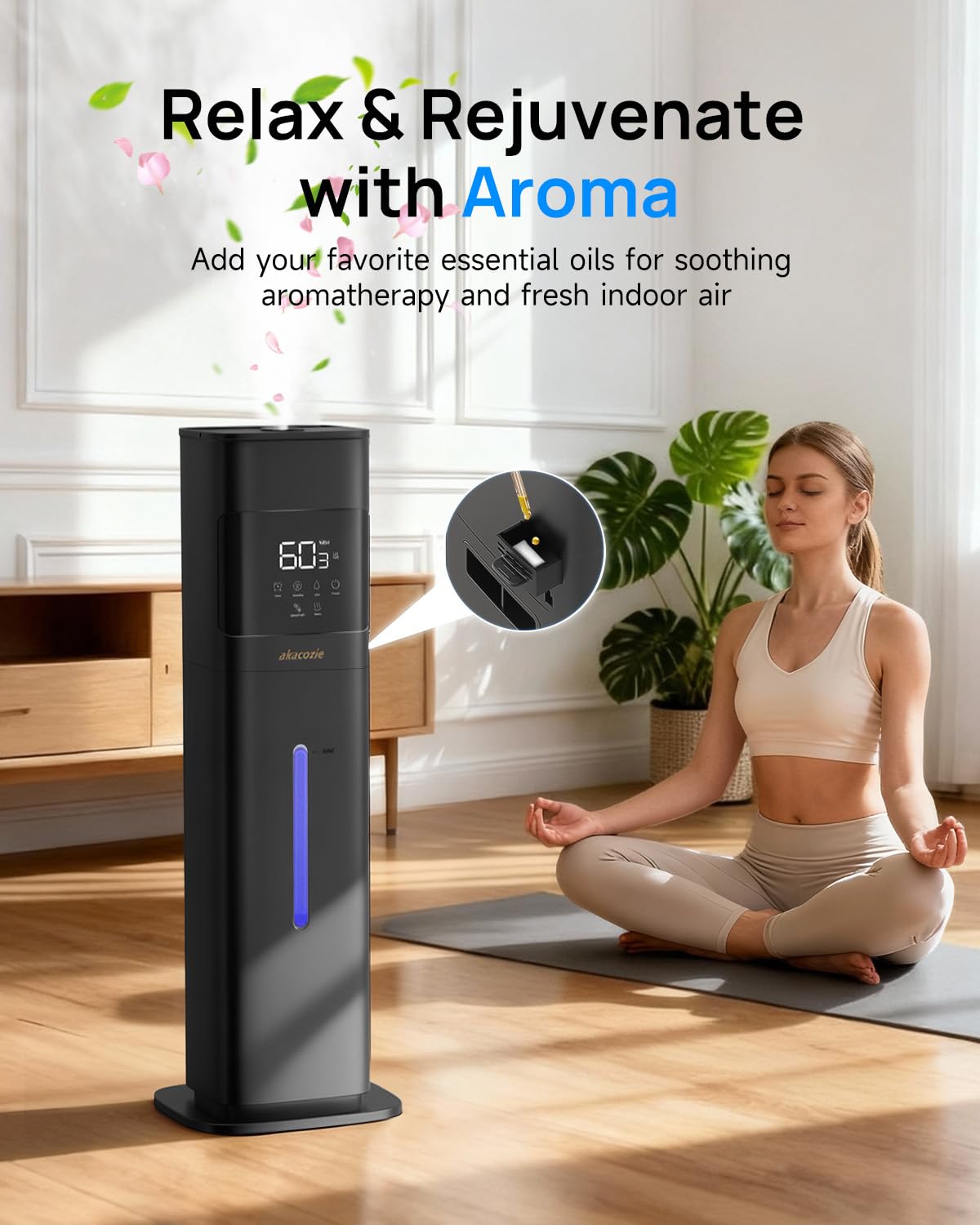 Akacozie Warm & Cool Mist Humidifiers for Bedroom 500 sq ft, 2.1Gal/8L Humidifier Large Room with Essential Oil Diffuser, Top-Fill Large Room Humidifiers for Home Baby Nursery Plants Office