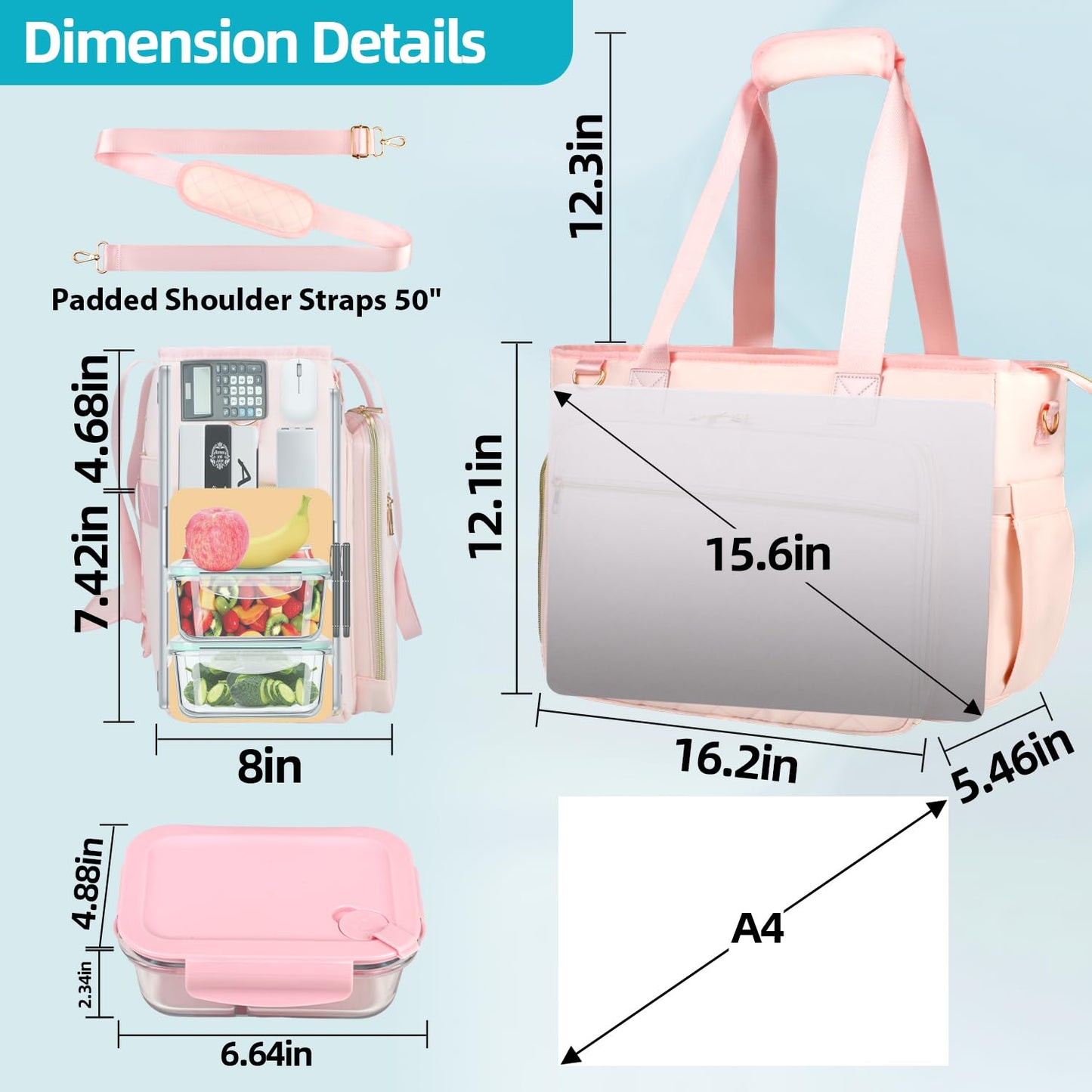 ahzske Lunch Work Tote Bag for Women with Accordion File Organizer Pocket, 3 in 1 Daily Tote Bag with Insulated Lunch Compartment& 15.6 Inch Laptop Compartment for Business Teacher Nurse (Pink)