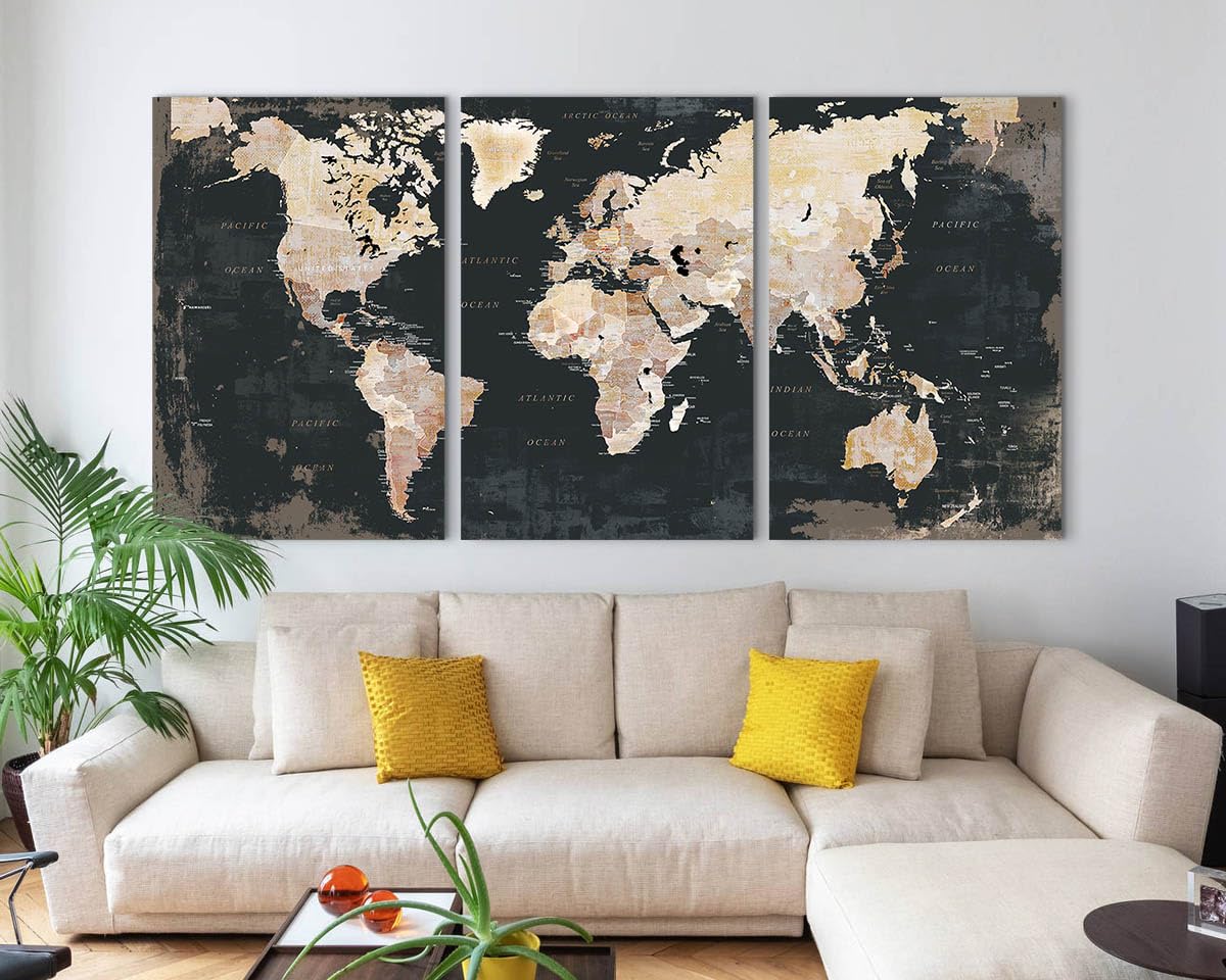 JIMHOMY Living Room Wall Art Large Home Office Wall Decor Modern Motivational Giant World Map Pictures for Wall Decorations