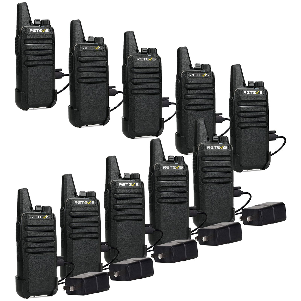 Retevis RT22 Walkie Talkies Rechargeable,Long Range Two Way Radio,2 Way Radio for Adults, Handsfree VOX Mini, for Business Office School Church Restaurant Retail(Black,10 Pcs, 5 Box)