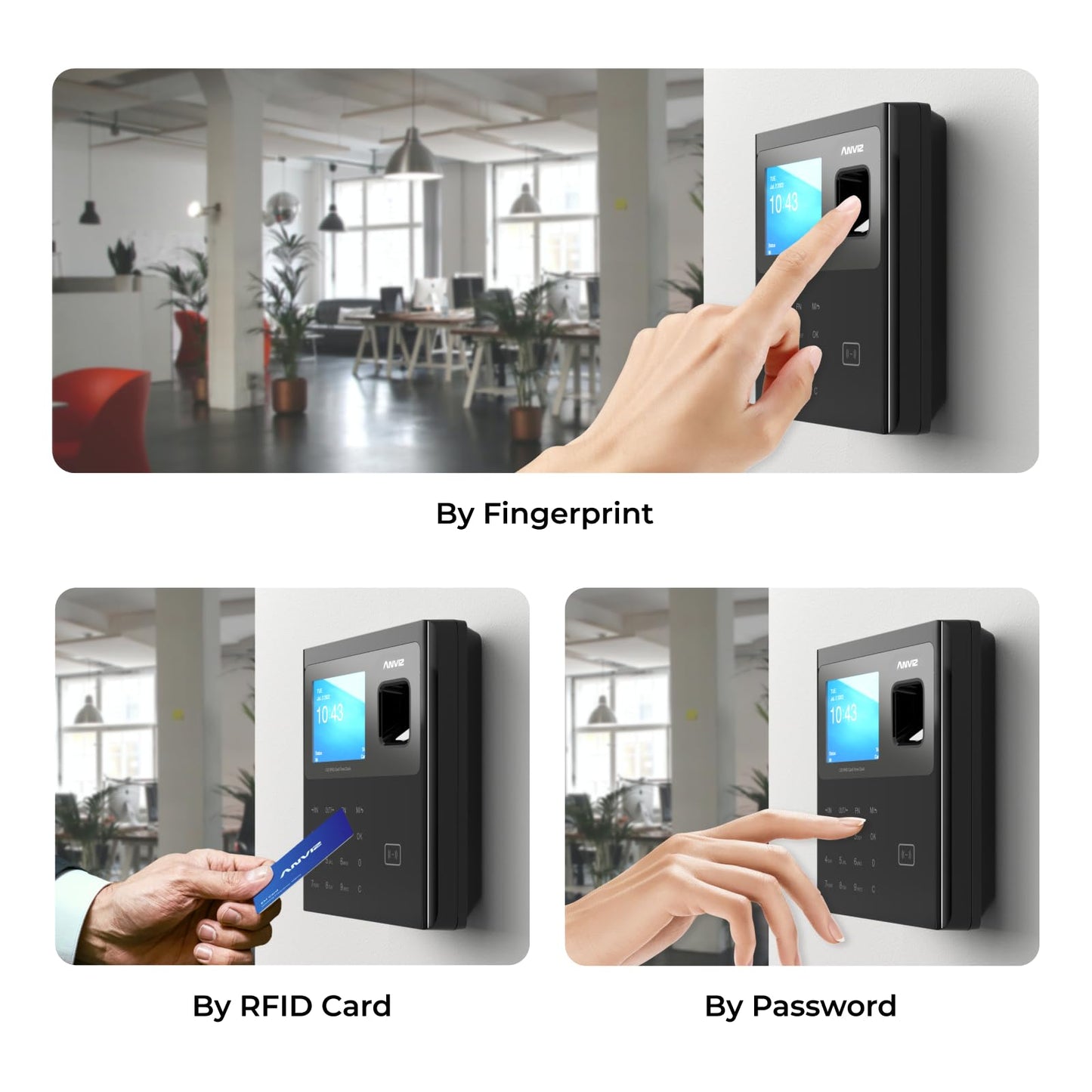ANVIZ Time Clocks for Employees Small Business - Forever Free Cloud Software - W1 Pro Fingerprint Biometric Clock in and Out Attendance Machine, Black