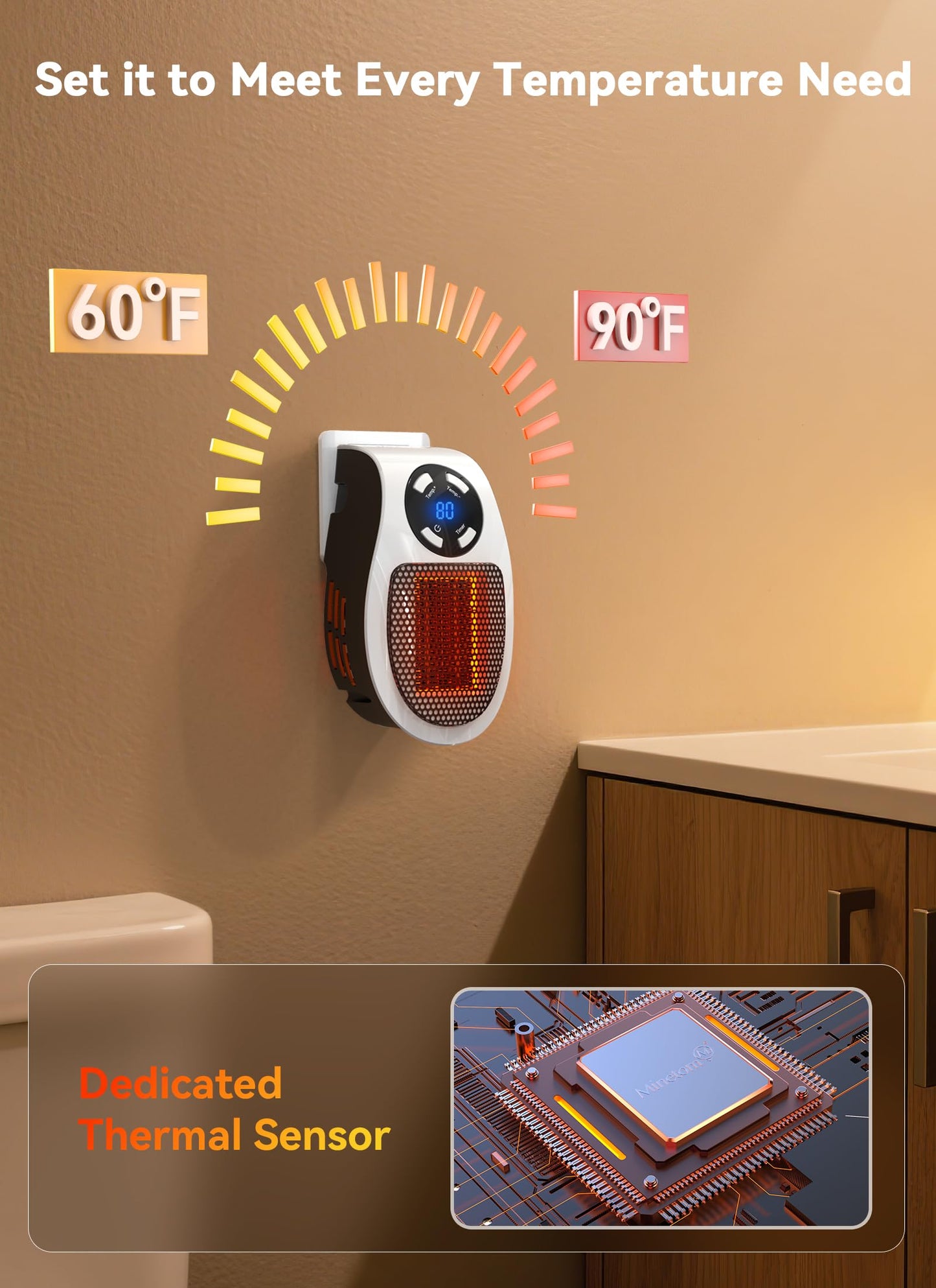 450W Space Heater, Remote Wall Outlet Electric Small Space Heater as Seen on TV with Adjustable Thermostat and Timer and Led Display, Compact for Home,Office,Bathroom