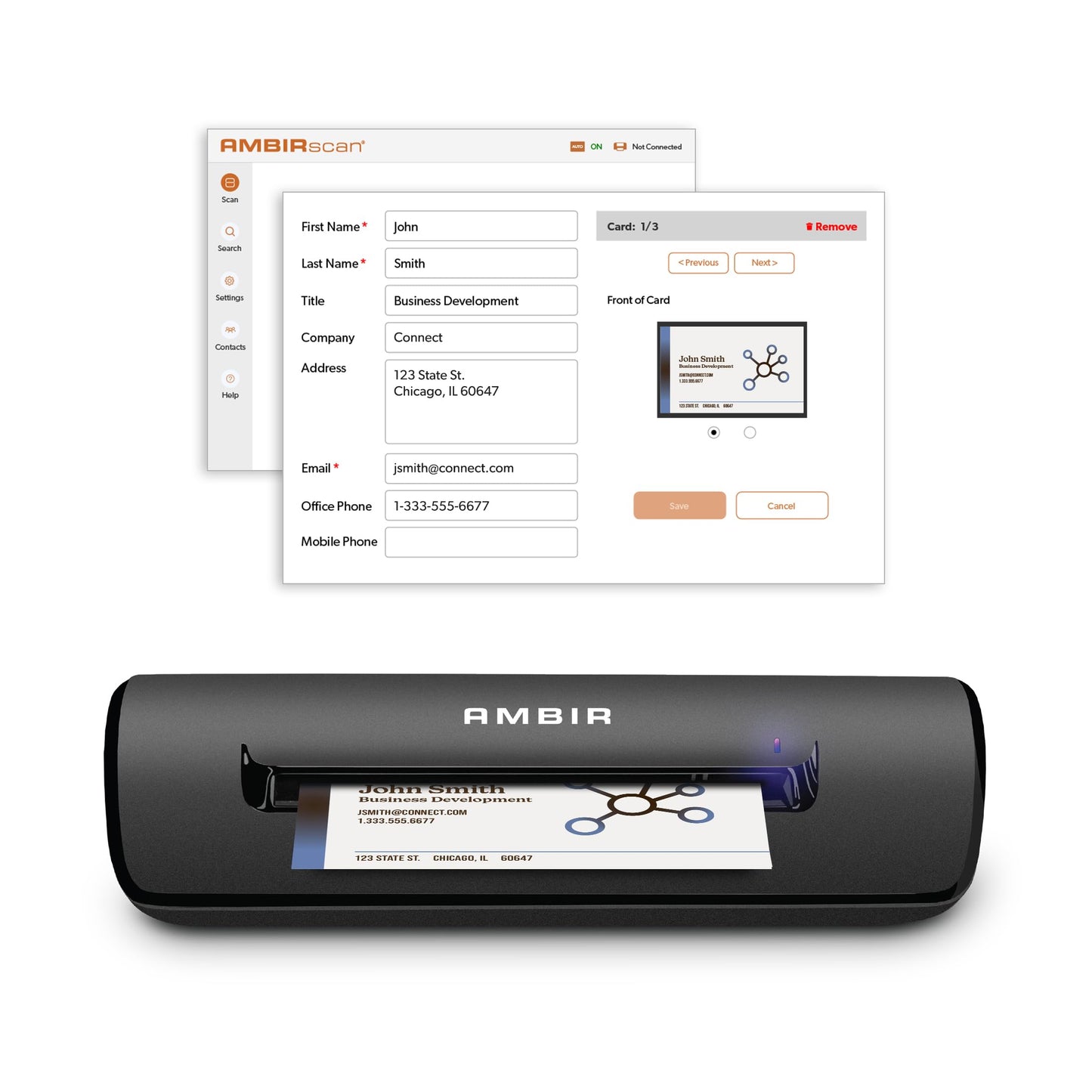 Ambir ImageScan Pro 667 Business Card Scanner with AmbirScan Business Card for Windows PC and MAC