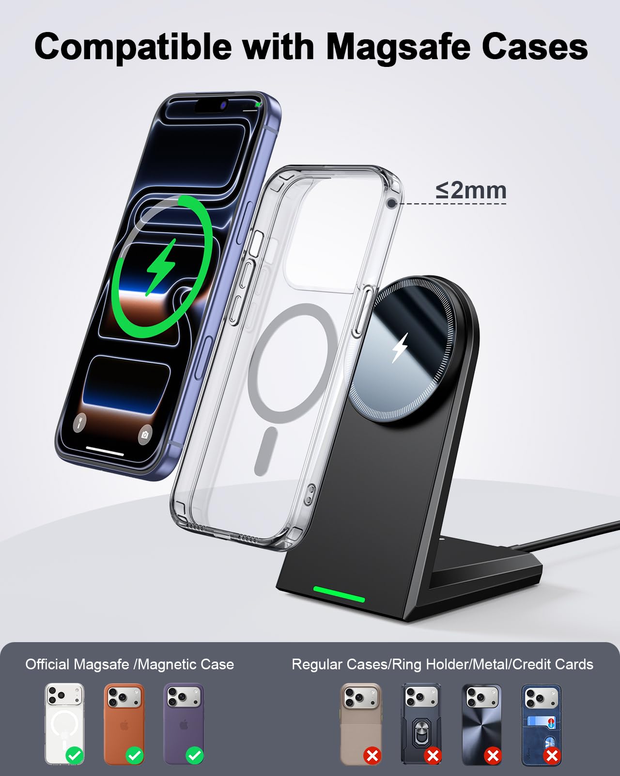 NANAMI 25W Magnetic Wireless Charger Stand, Fast Magnetic Phone Charger, N52 Alignment, 360° Adjustable, Auto-Dim LED, Cooling & Safety Protection for iPhone 17/16/15/14/13/12 & Google Pixel 10 Series