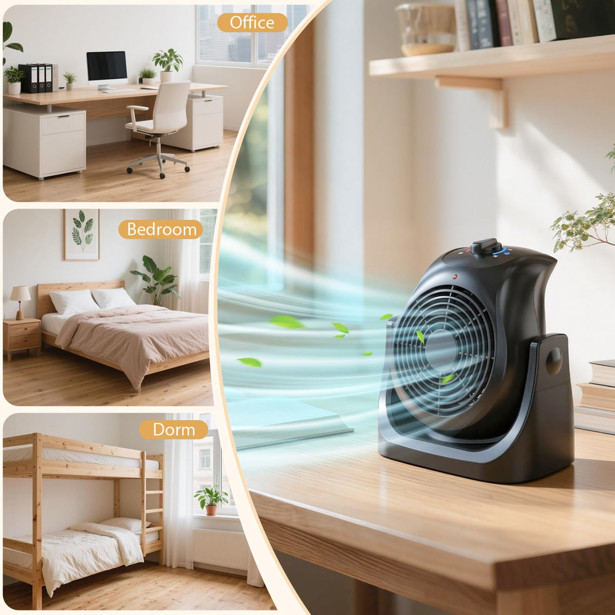 2 in 1 Heater and Fan Combo, Portable Heating and Cooling Fan, Personal Air Calculator Fan with 45° Adjustable, 2 Wind Speeds & Overheat Protection, 1500 & 750W Space Heater for Indoor Use Home Office