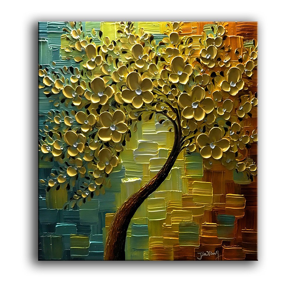 YaSheng Art - hand painted Wall Art, Modern Abstract 3D Textured Wall Art ,Golden Floral Oil Paintings ,Wall Art for Living Room, Bedroom Wall Decor, Framed Wall Art,Office Home Wall Decor Artwork 24x24inch