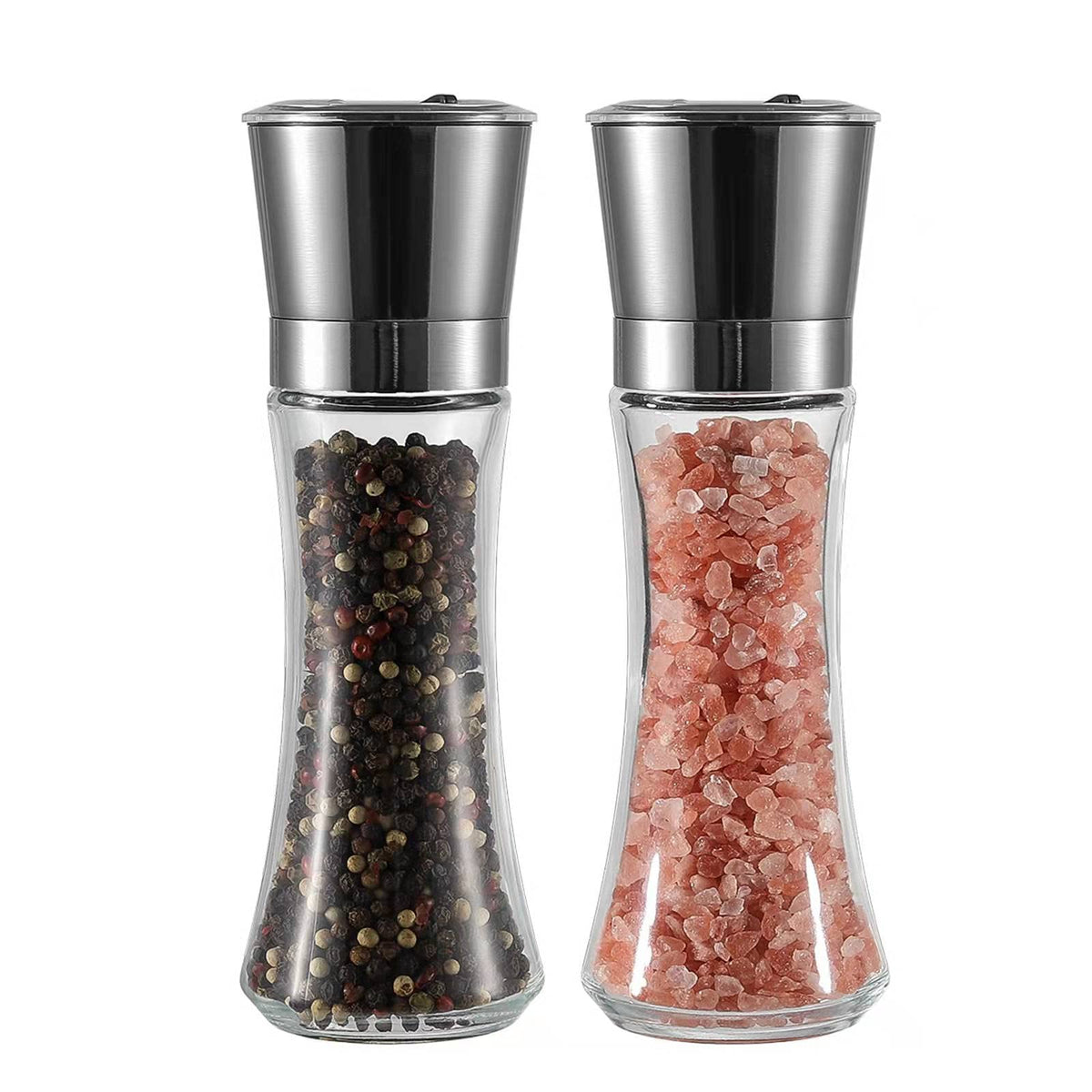 VEVOK CHEF Salt and Pepper Grinder Set Stainless Steel Black Salt and Pepper Mill with Adjustable Coarseness Salt Shaker Set Spice Grinder Black Pepper Grinder Refillable Home Kitchen