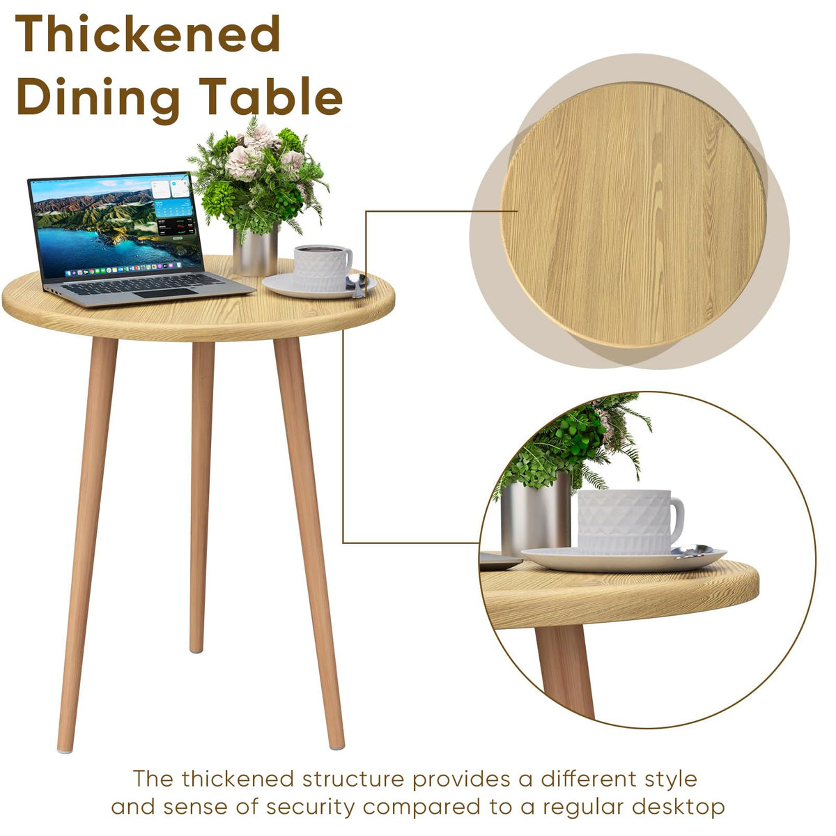 Bloomliving Round Dining Table Set, Upholstered Fabric Chairs with Padded Seat for 2, Modern Nordic Furniture with Sturdy Stainless Steel Legs, Easy to Assemble for Home Office Bistro (Green)