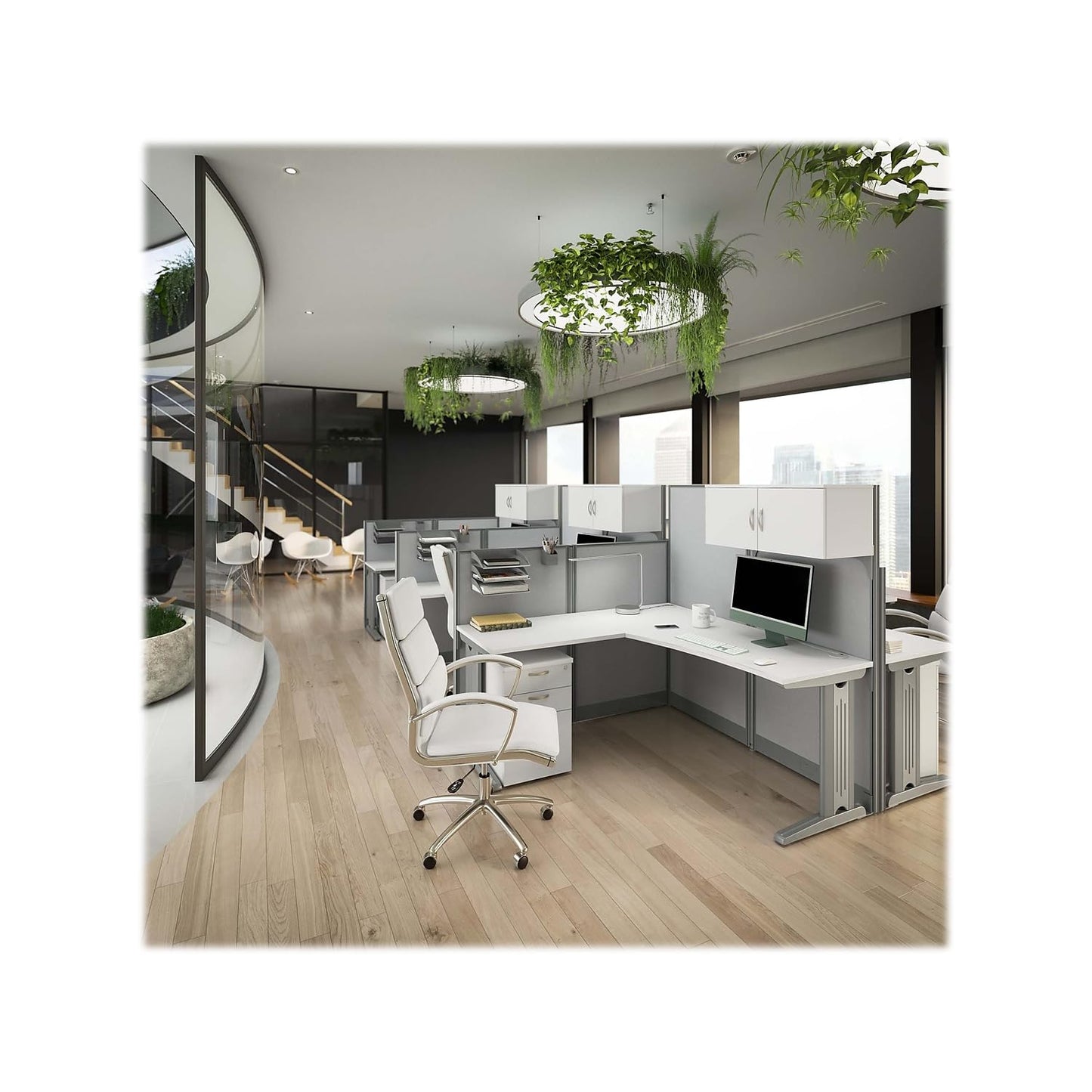 Bush Business Furniture Office in an Hour 65W Straight Cubicle Desk with Storage, Drawers, and Organizers in Pure White | Modern Computer Table Set with Privacy Panels for Commercial Workspace