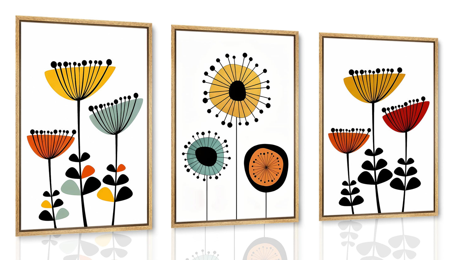 YCXDMJ 3pcs Abstract Boho Floral Wall Art Vibrant Canvas Posters and Prints Modern Flower Paintings Pictures Artistic Wall Decor for Bedroom Living Room Office and Dorm Decoration Unframed
