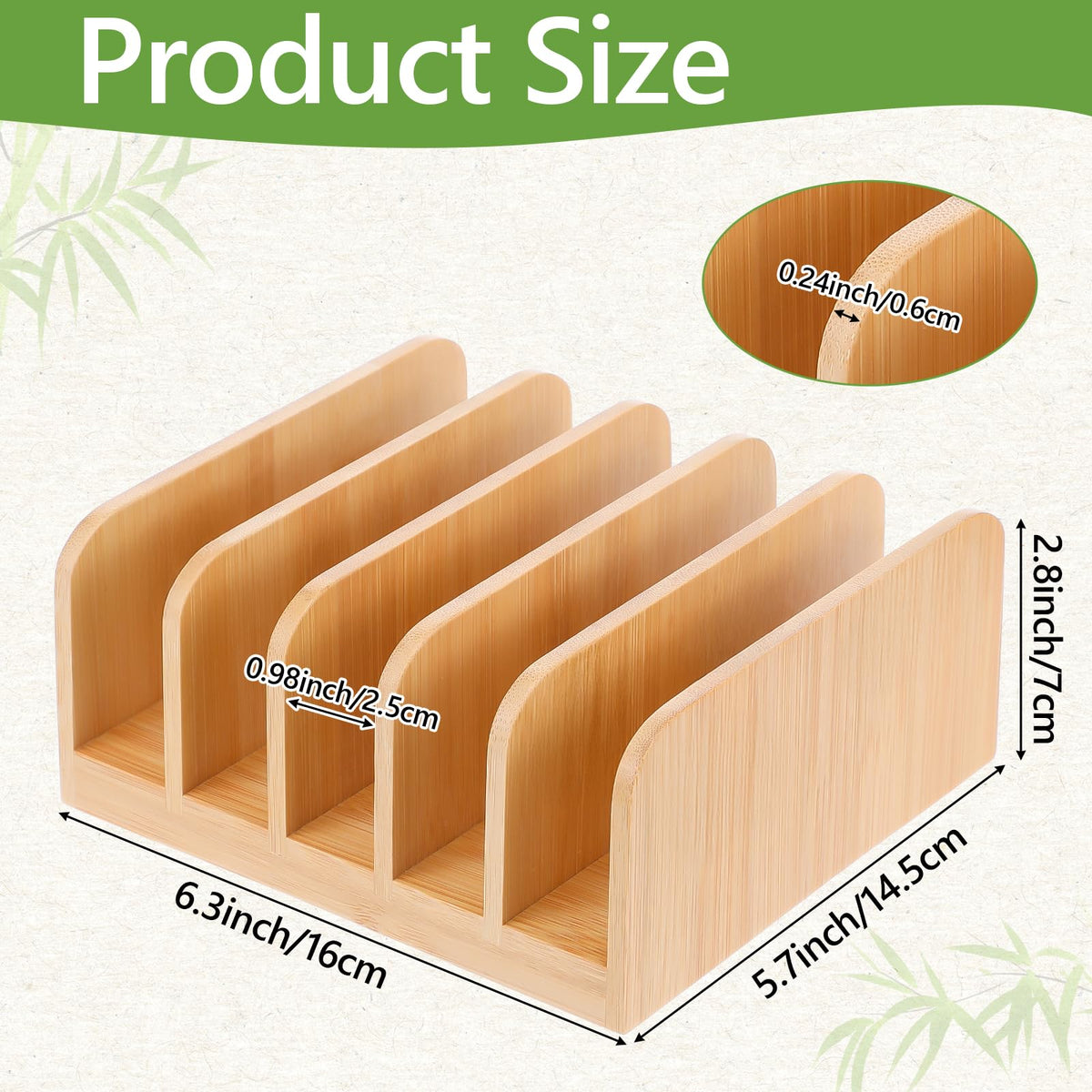 Kifmurase 2Pcs Desk Mail Organizer with Divider, Bamboo File Holders, Vertical Letter Sorter for Desktop, Countertop Paper Organizer, 5 Compartments Envelope Holders for Bill, Document, Notebook