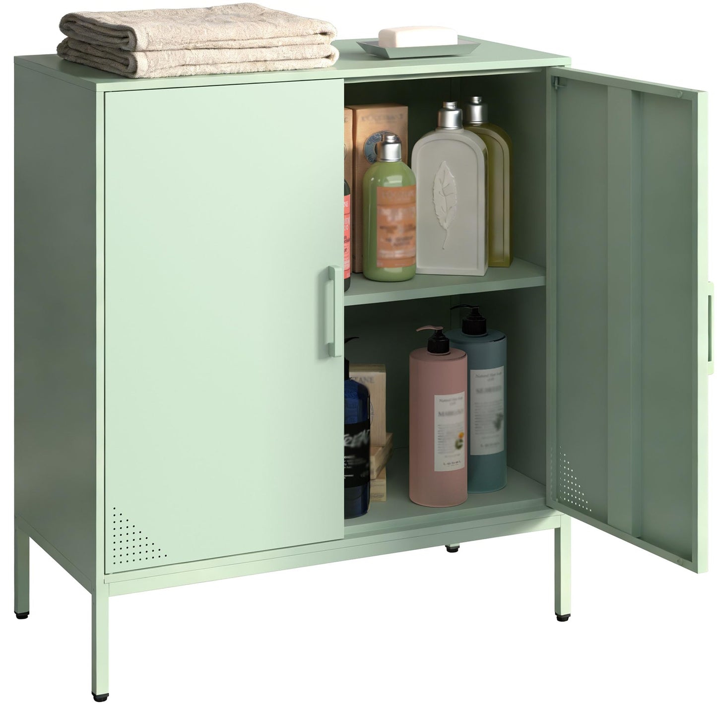 Steehoom Metal Storage Cabinet with Adjustable Shelves, Steel Buffet Sideboard for Entryway, Living Room, Dining Room, Kitchen, Office, Bar (Green, 31.5" D x 15.75" W x 35.43" H)