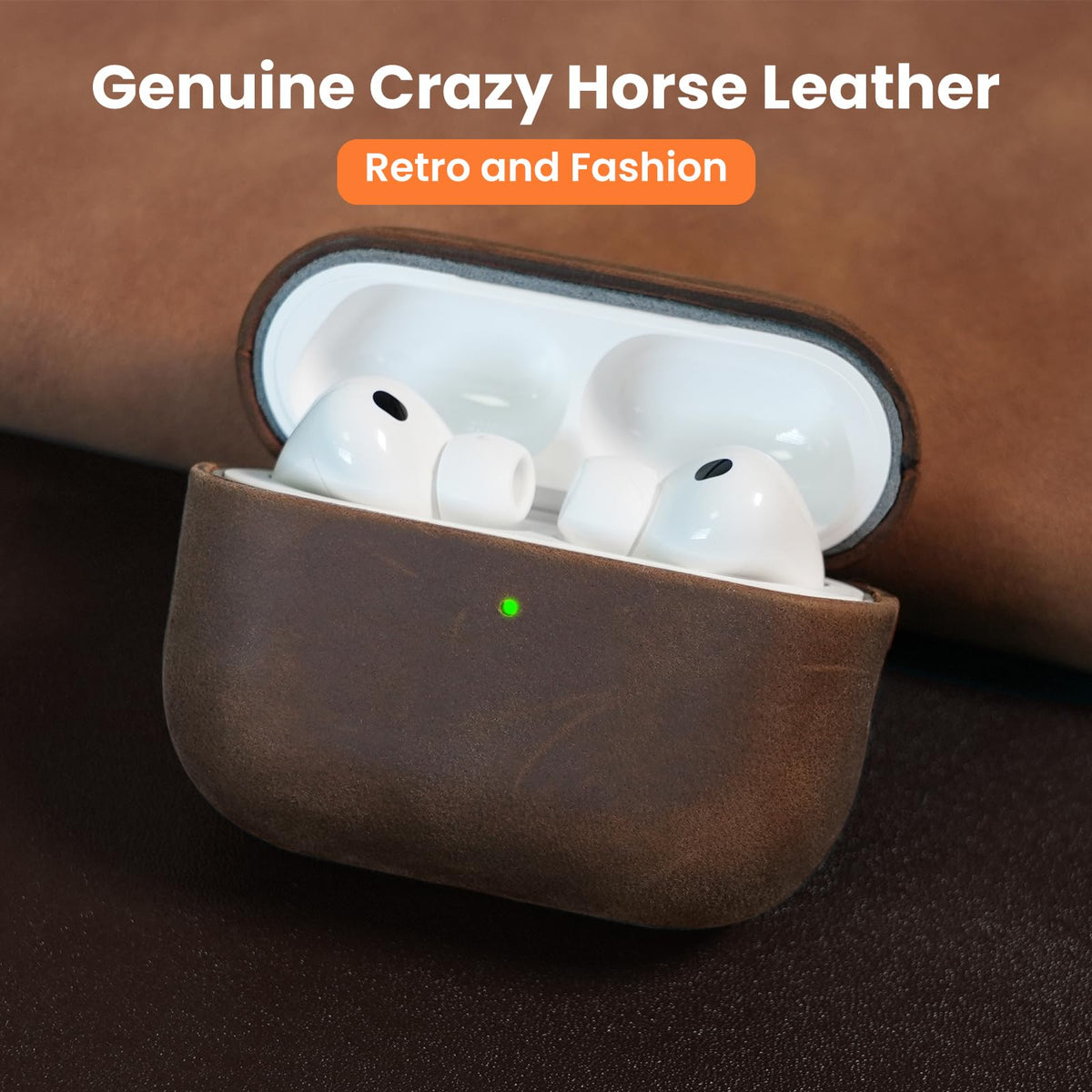Bouixel for AirPods Pro 3 Case, Handcrafted Vintage Genuine Leather Shockproof Cover Accessories with Lanyard Compatible with Apple AirPods Pro 3nd Generation 2025