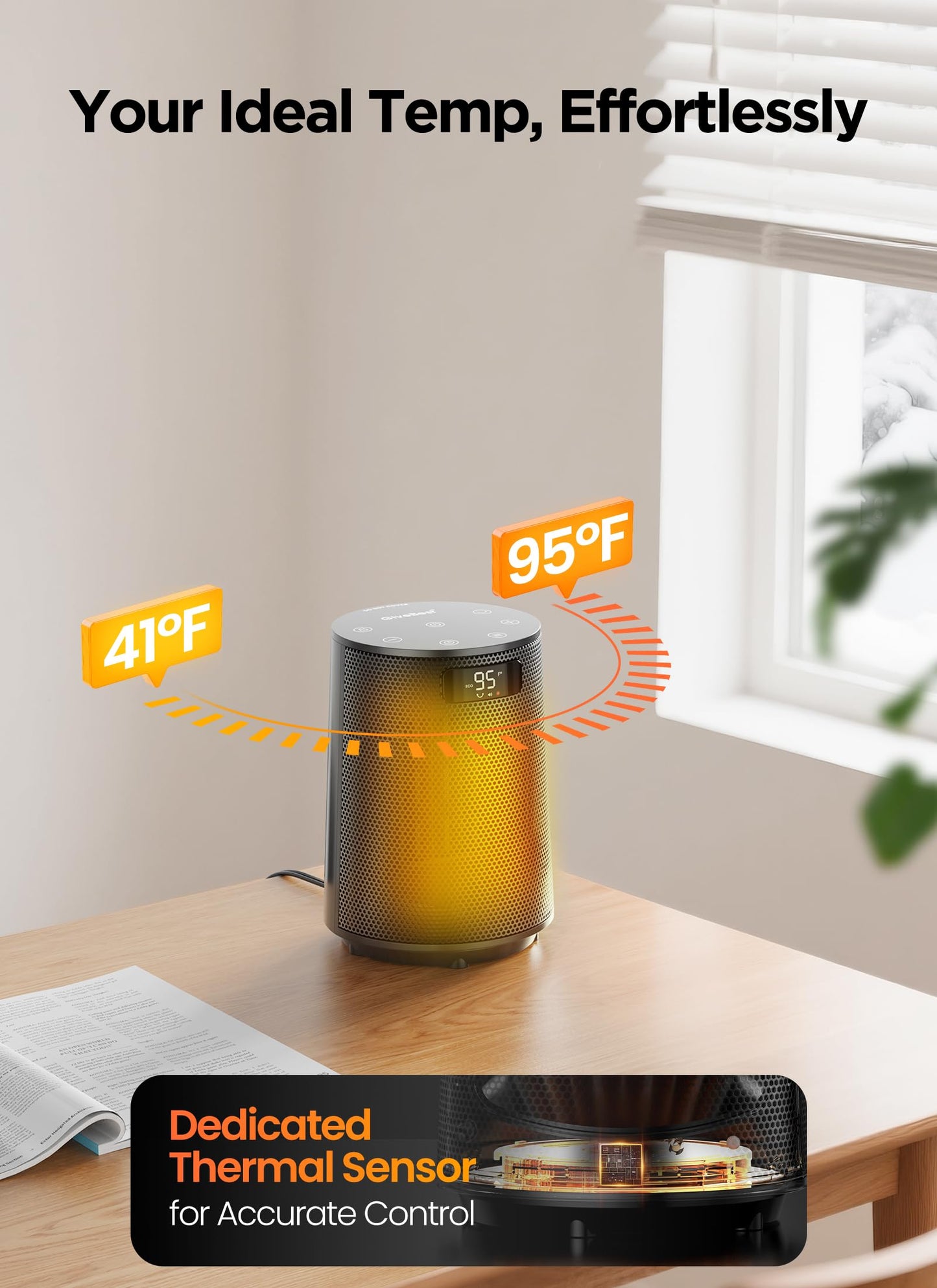 GiveBest Space Heater, Electric Portable Heaters for Indoor Use with Thermostat and Remote, 70°Oscillation, Digital Display, 12H Timer, 1500W PTC Ceramic Fast Safety Heat for Office Bedroom Home, Grey