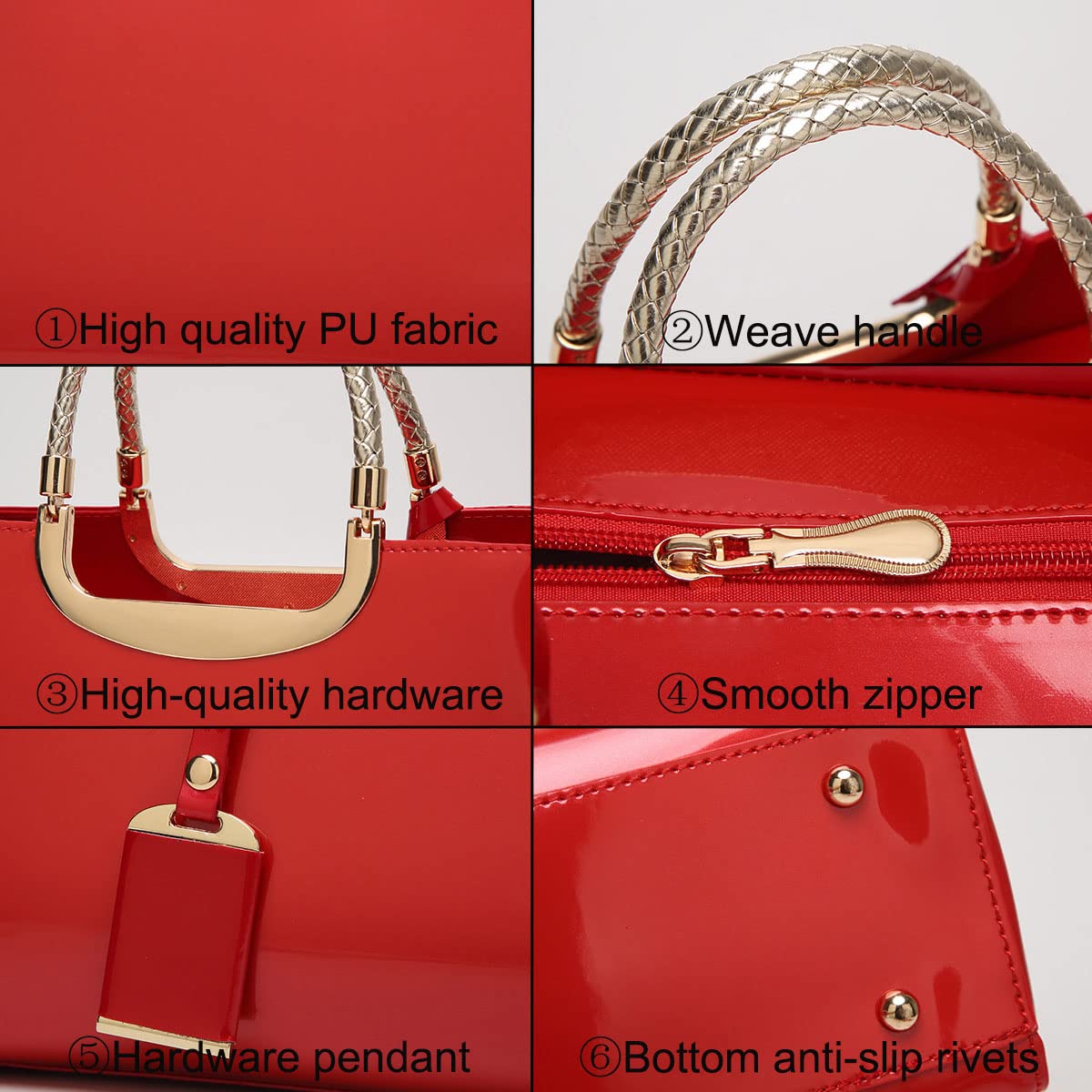 XingChen Glossy Women Handbag Faux Patent Leather Top-Handle Bag Structured Shoulder Bag Tote Evening Purse Party Satchel(Blue)