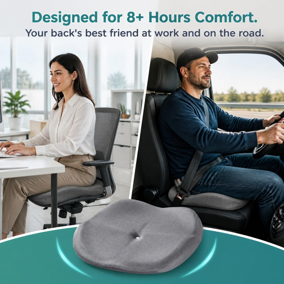 Cxprctpu Memory Foam Seat Cushion with Pressure Relief for Office Chair, Car, Wheelchair, and Sofa, Doctor Recommended Orthopedic Cushion for Tailbone Pain, Sciatica, Hip Back Support, Non Slip, Grey