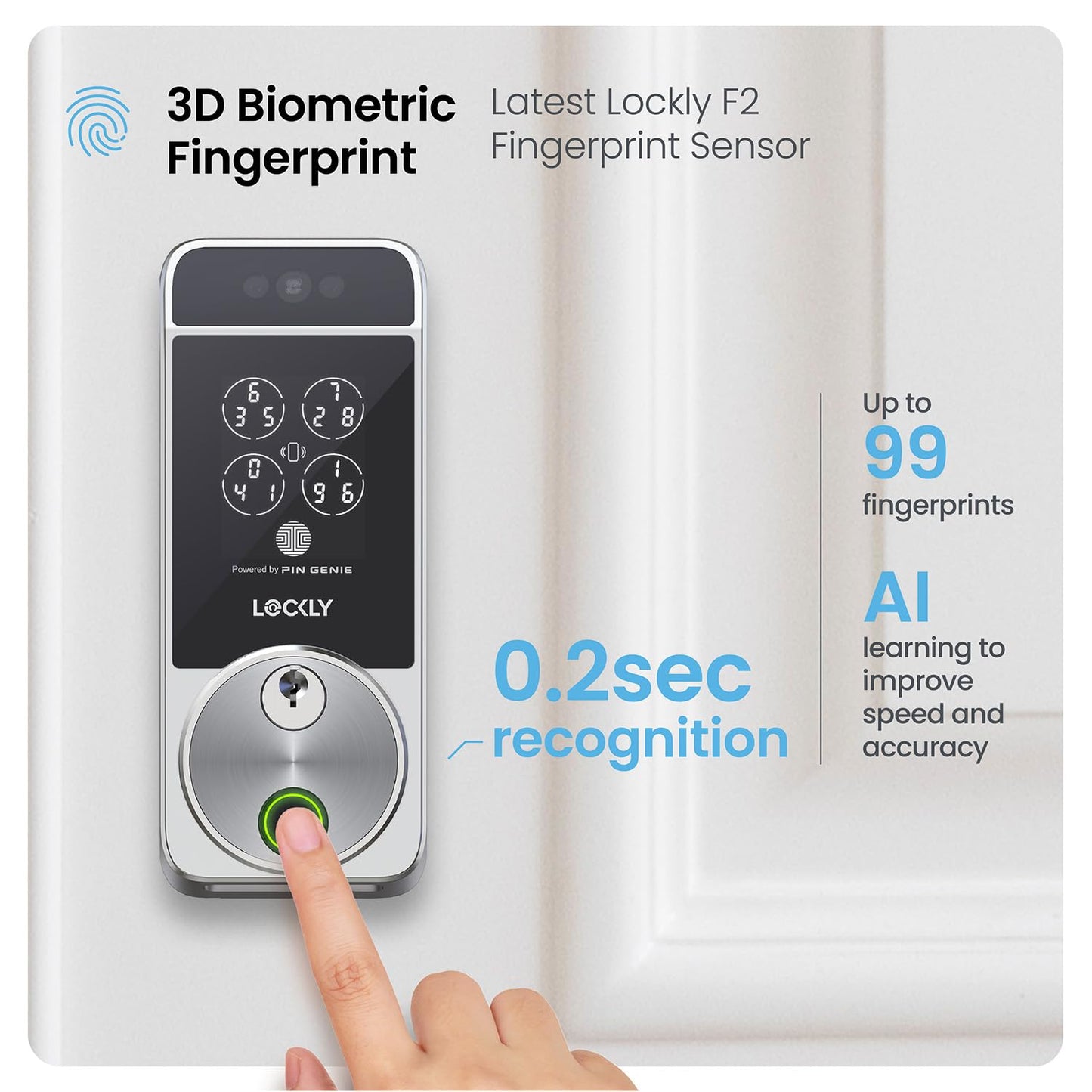 Lockly Visage Zeno Series Smart Lock, Facial Recognition & Fingerprint Keyless Entry Door Lock, Built-in Wi-Fi Deadbolt with Apple Home Key, PIN Genie Keypad, App Remote Control, Easy Installation